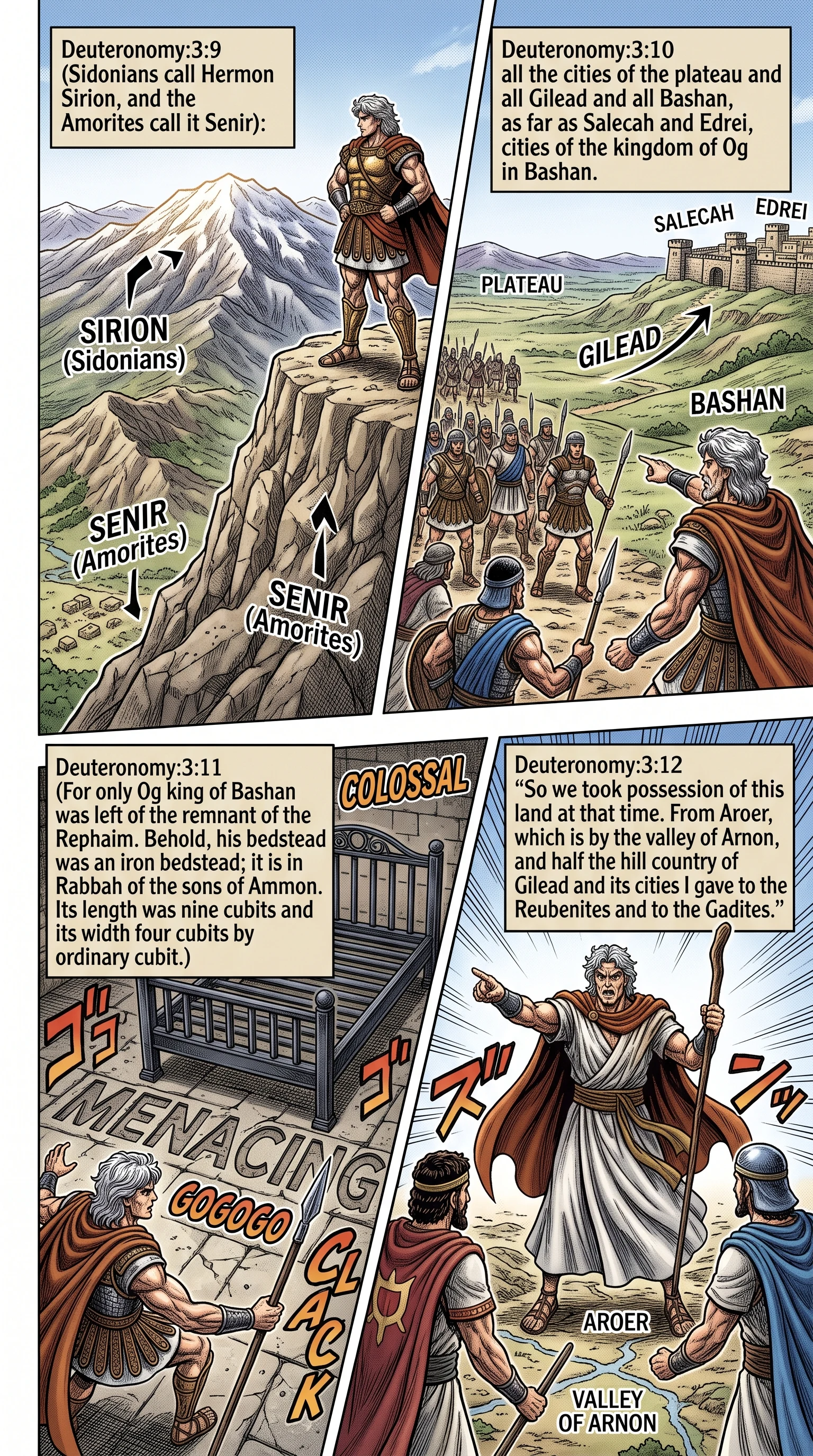 Deuteronomy 3 illustration: The Giant Og and Captured Territory