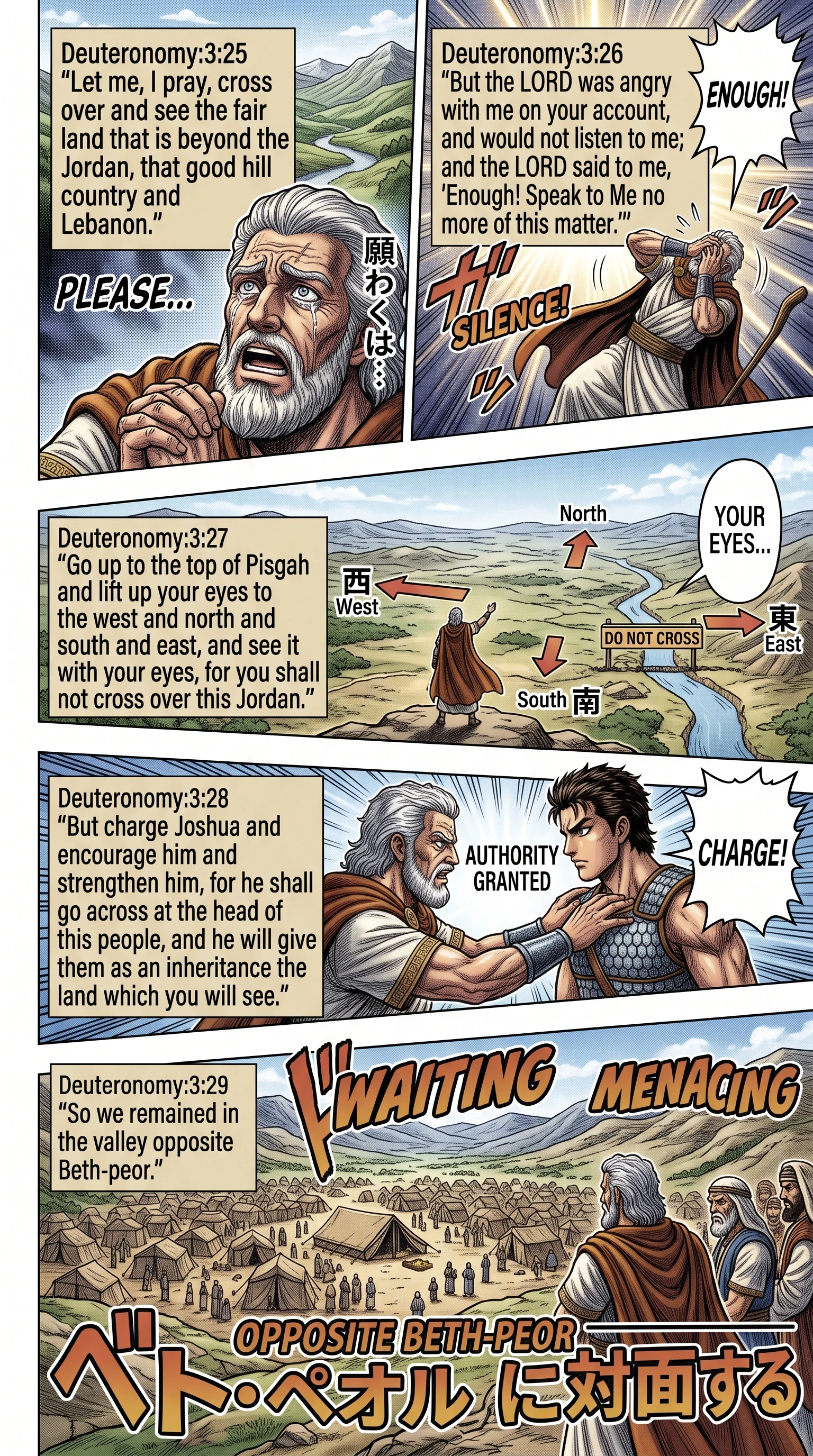 Deuteronomy 3 illustration: Moses Forbidden to Cross the Jordan