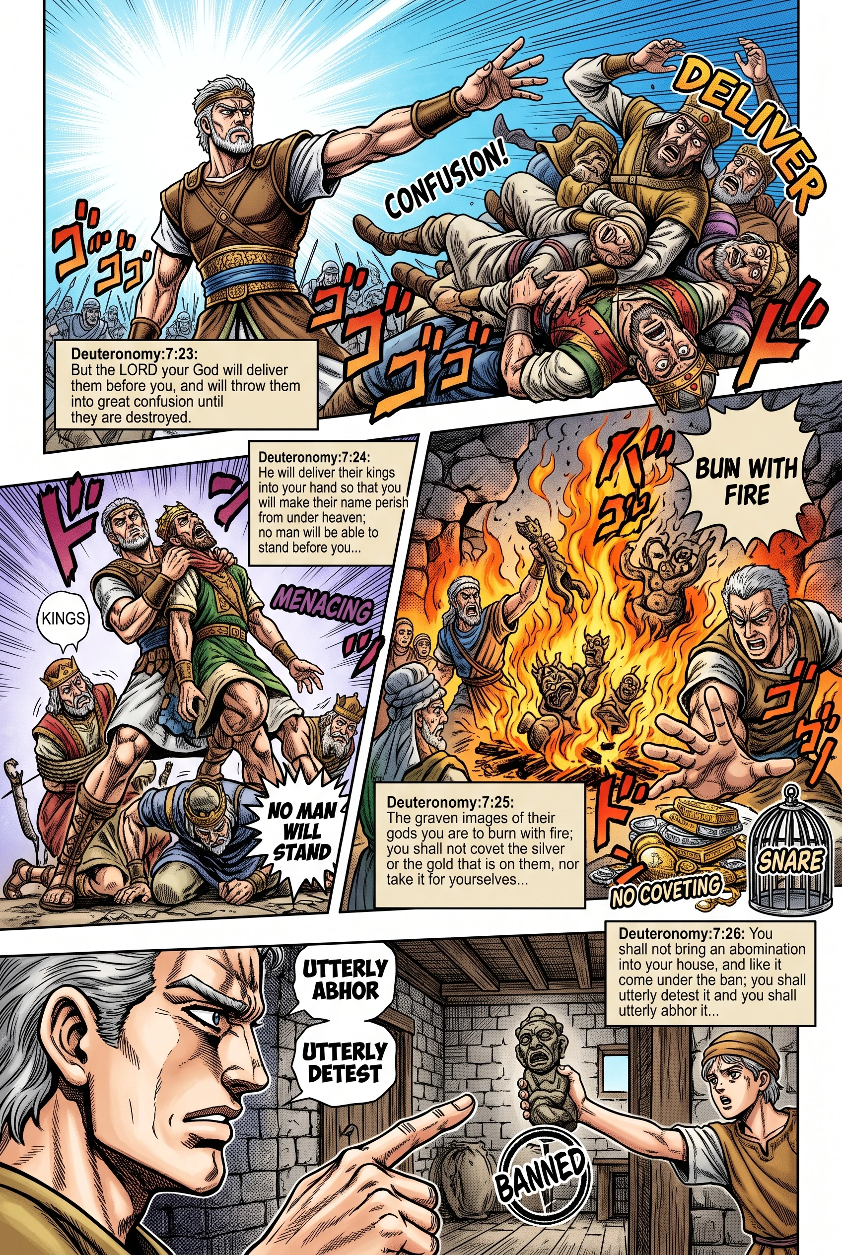 Deuteronomy 7 illustration: Destruction of Kings and Detestable Idols