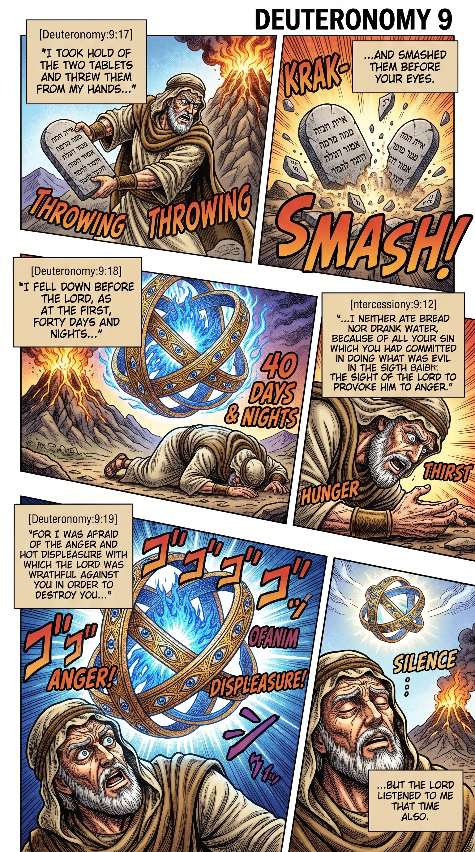 Deuteronomy 9 illustration: Moses Smashes Tablets and Fasts Forty Days