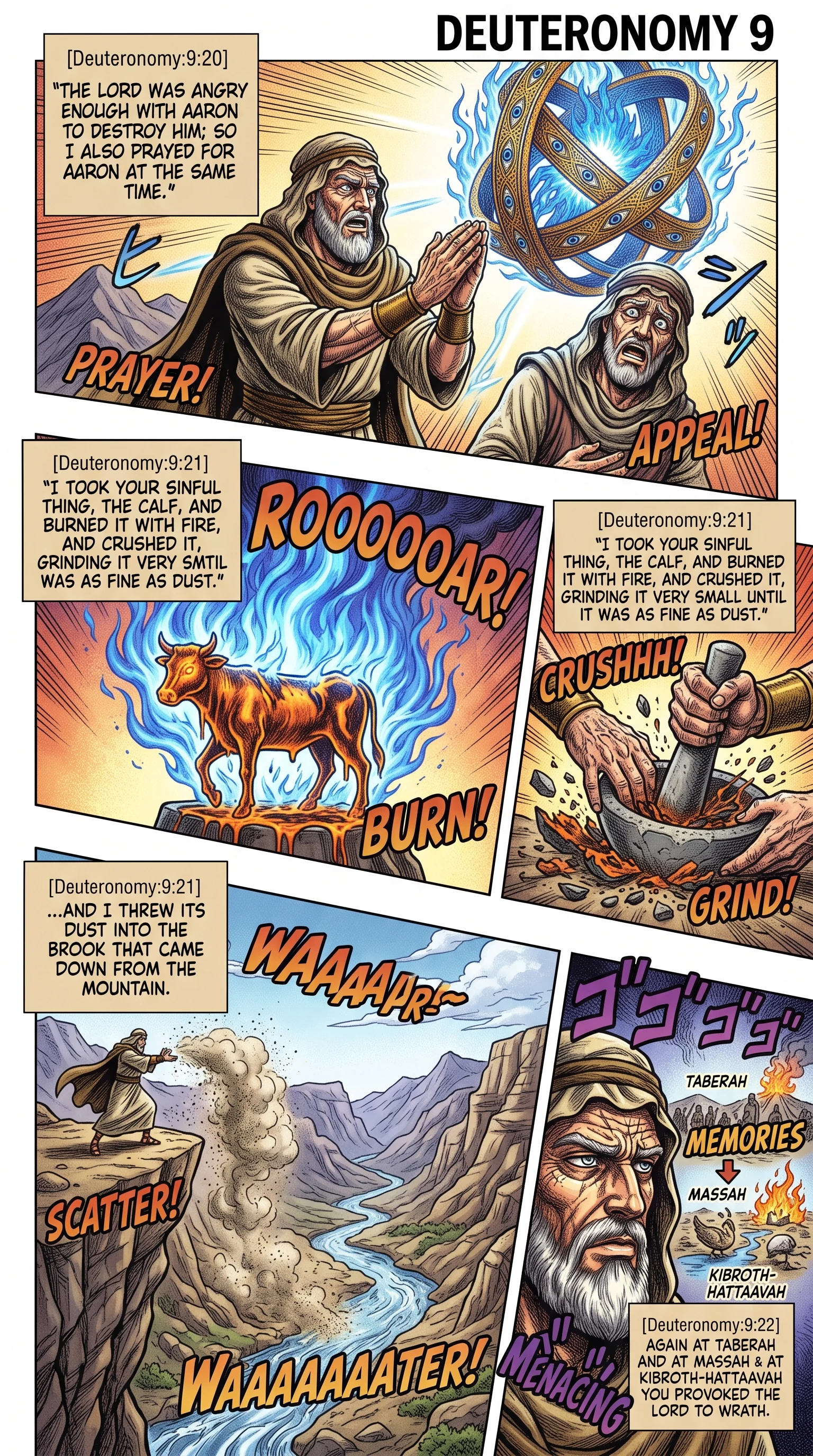 Deuteronomy 9 illustration: Aaron Spared and the Calf Destroyed