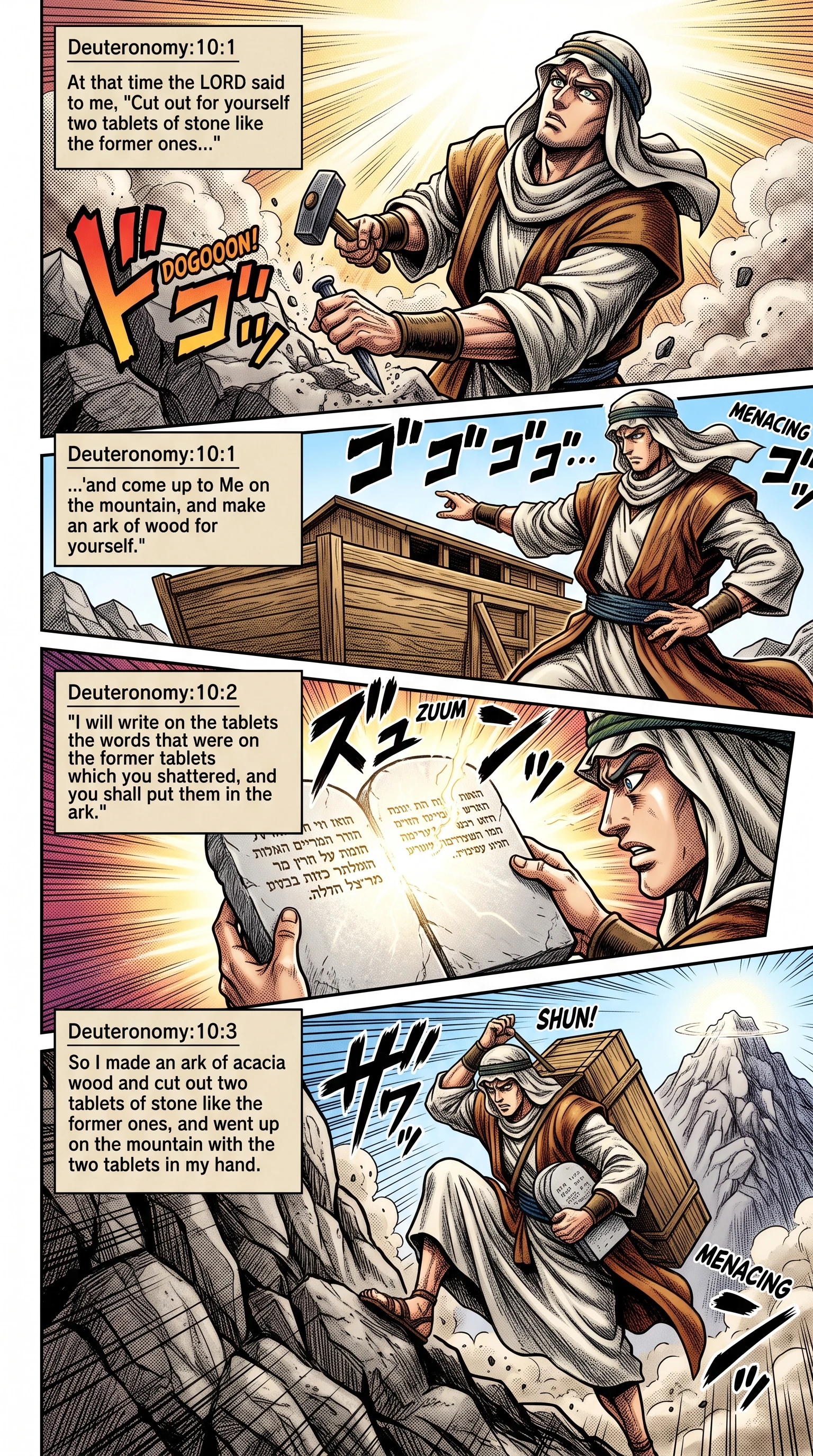 Deuteronomy 10 illustration: Moses Cuts New Tablets and Makes Ark