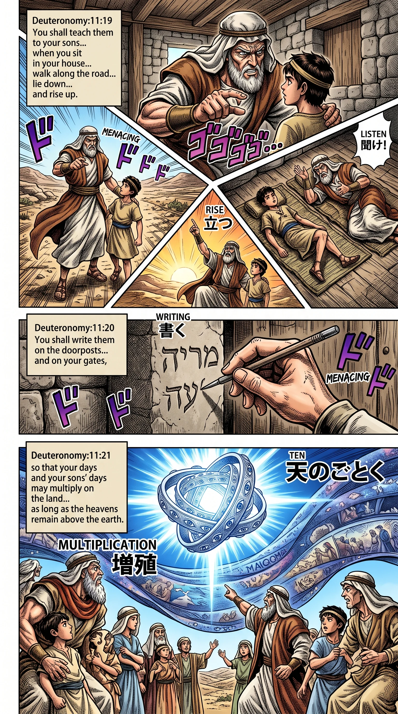 Deuteronomy 11 illustration: Teaching Children and Writing on Doorposts