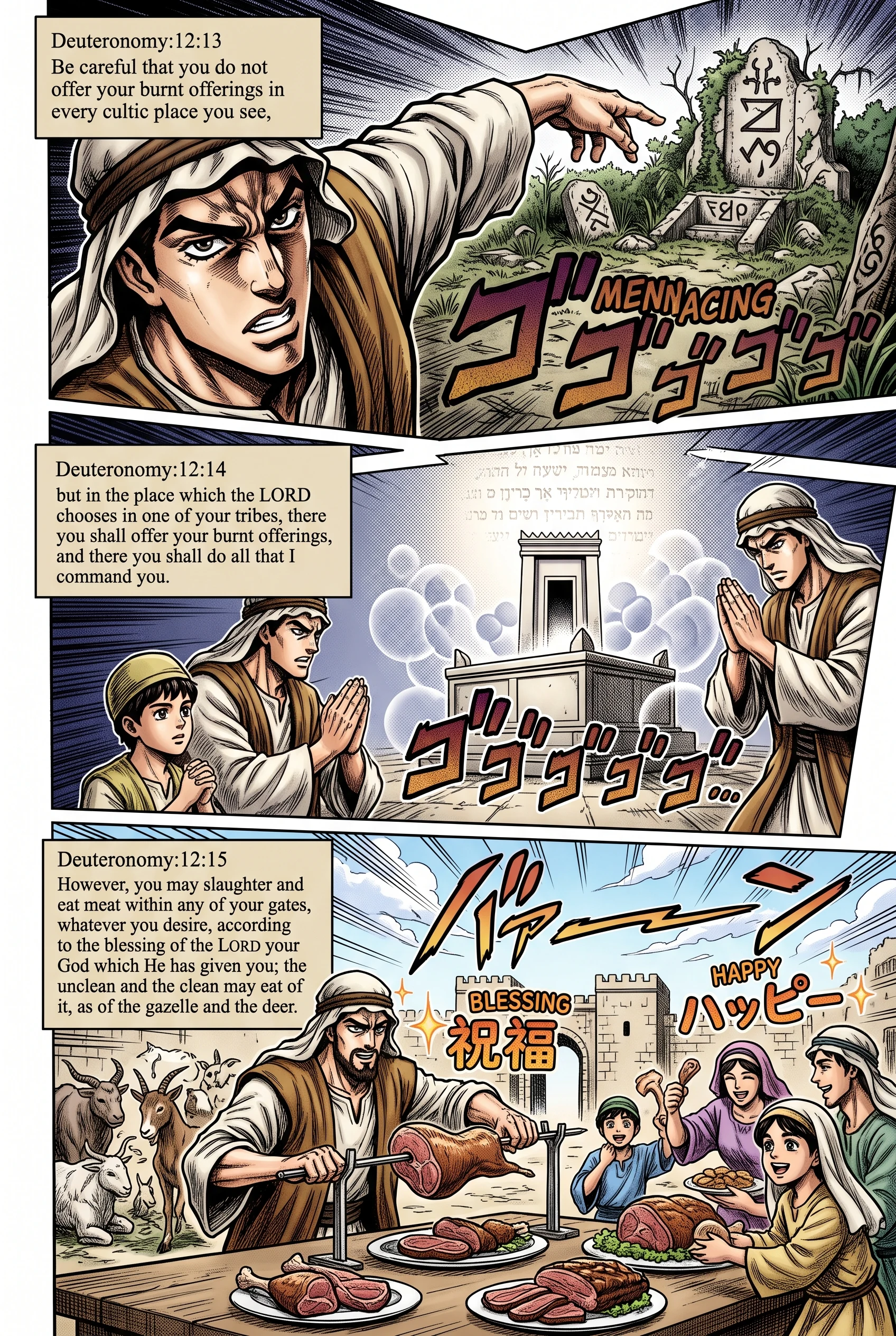 Deuteronomy 12 illustration: Eating Meat Allowed in Local Towns
