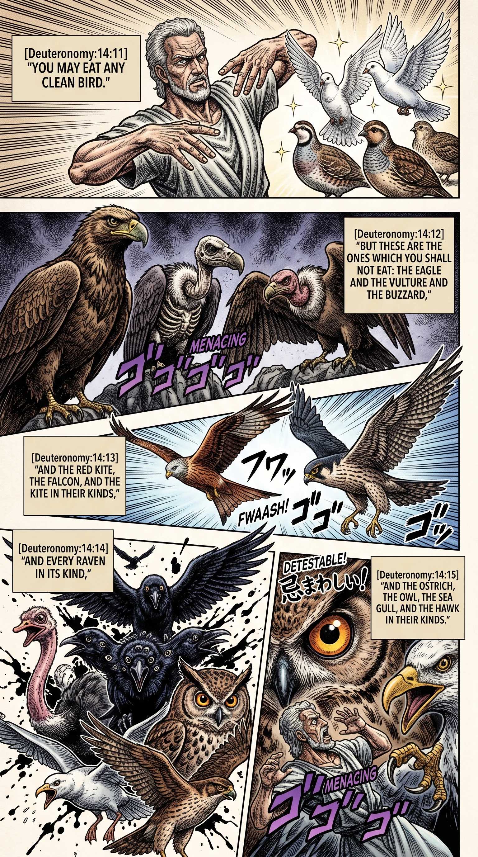 Deuteronomy 14 illustration: Prohibited Birds of Prey and Scavengers