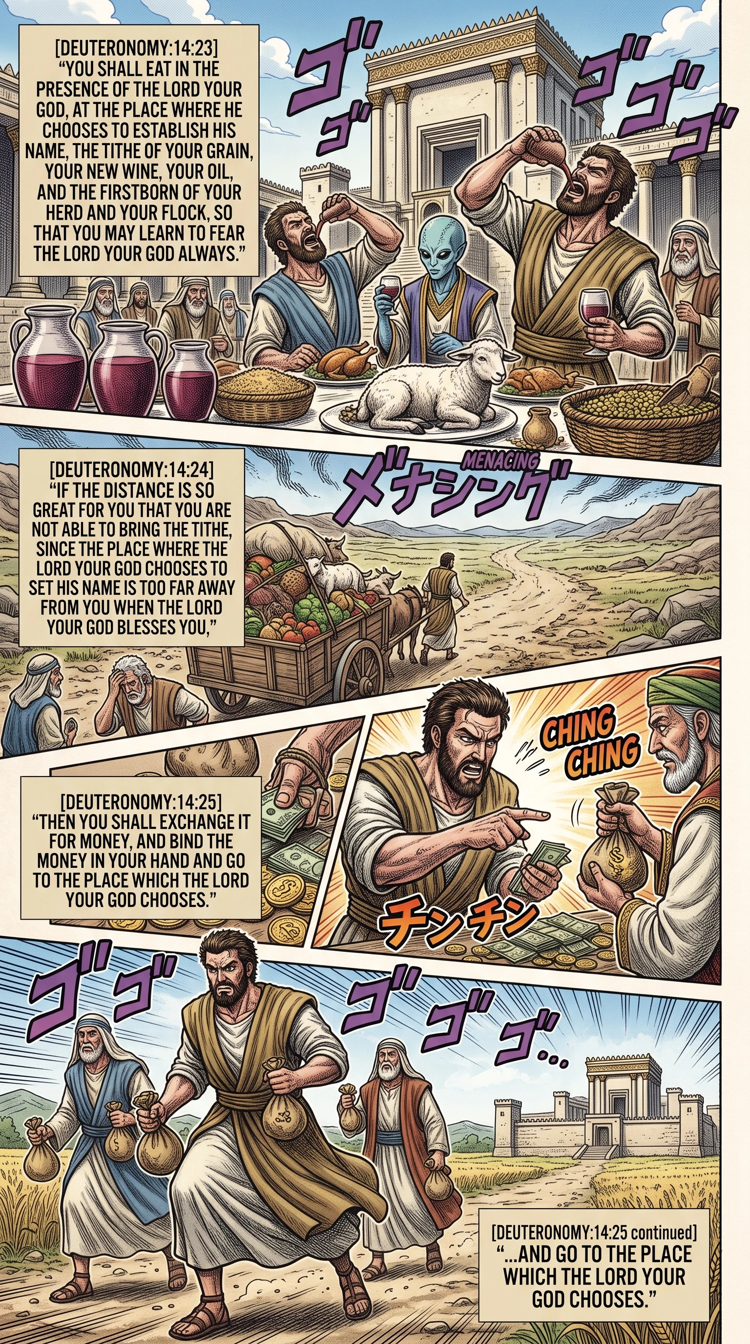 Deuteronomy 14 illustration: Eating the Tithe at Chosen Sanctuary