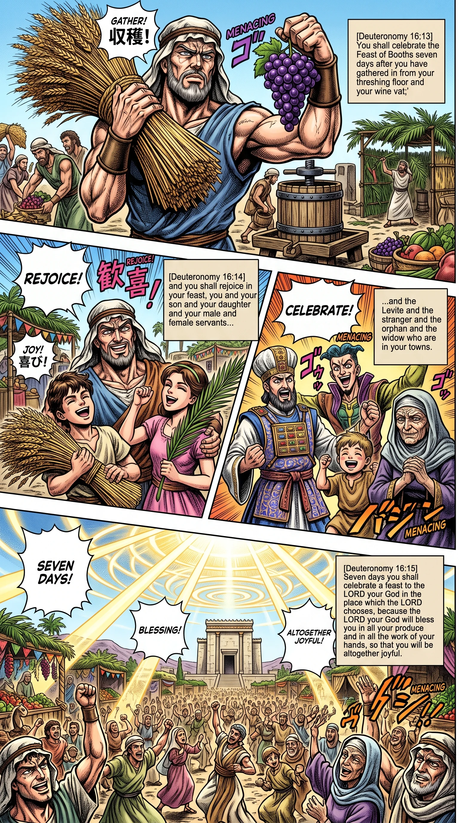 Deuteronomy 16 illustration: Seven Days Celebrating Feast of Booths