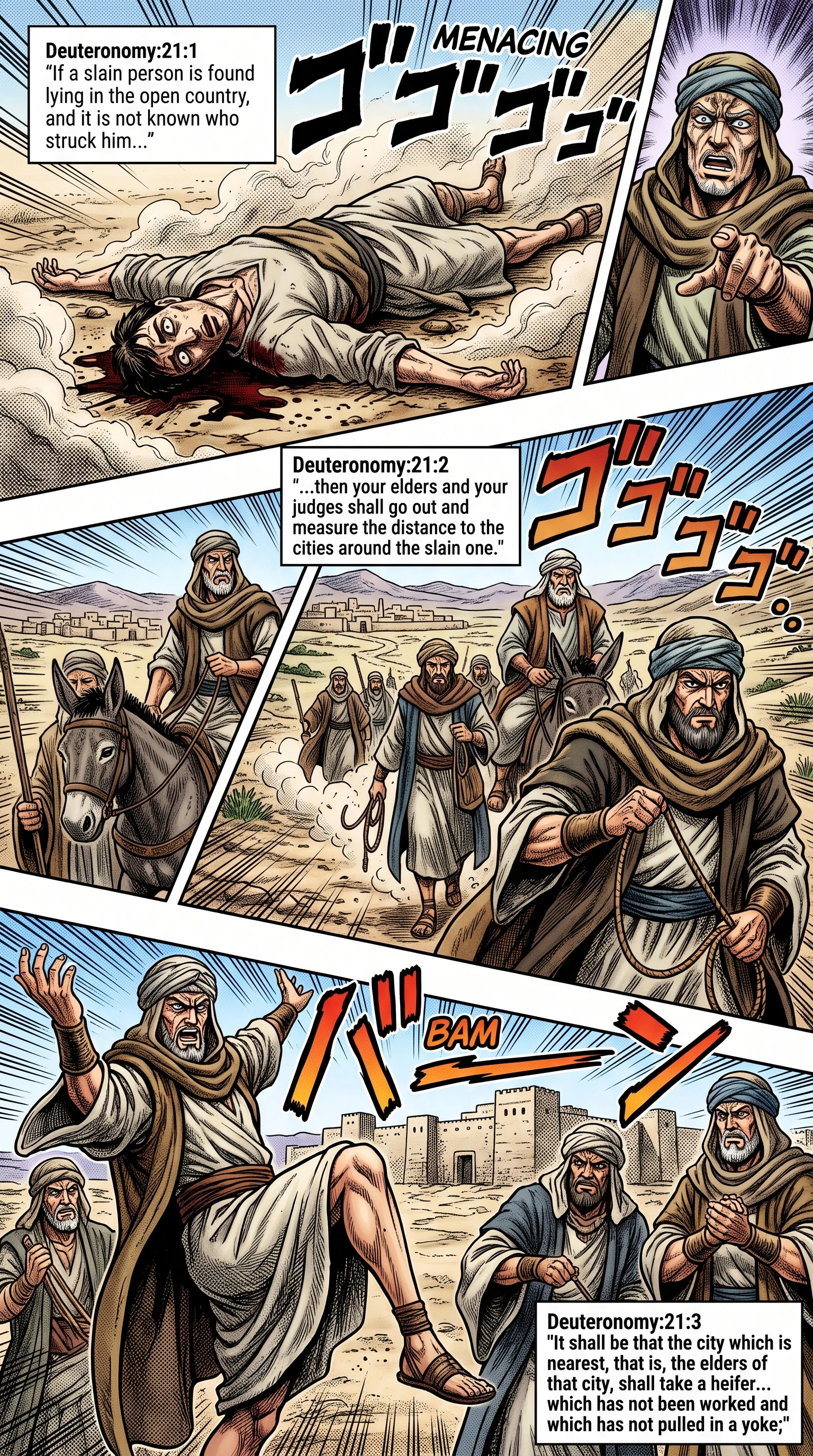 Deuteronomy 21 illustration: Measuring Nearest City for Unsolved Murder
