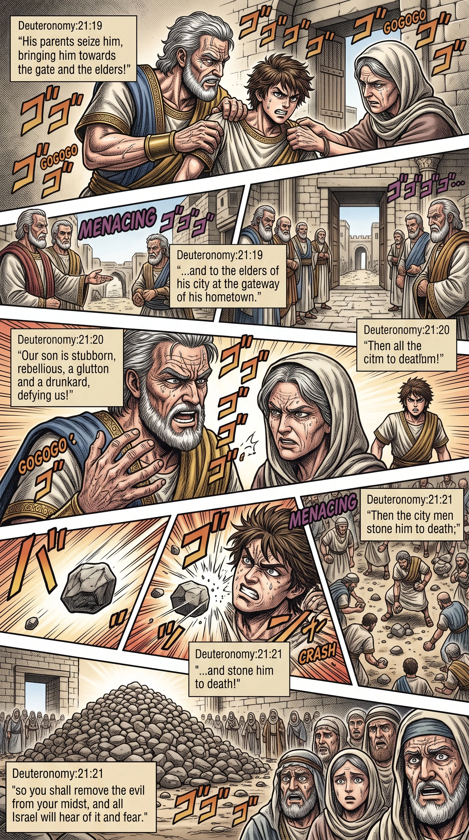 Deuteronomy 21 illustration: Stoning the Stubborn and Rebellious Son