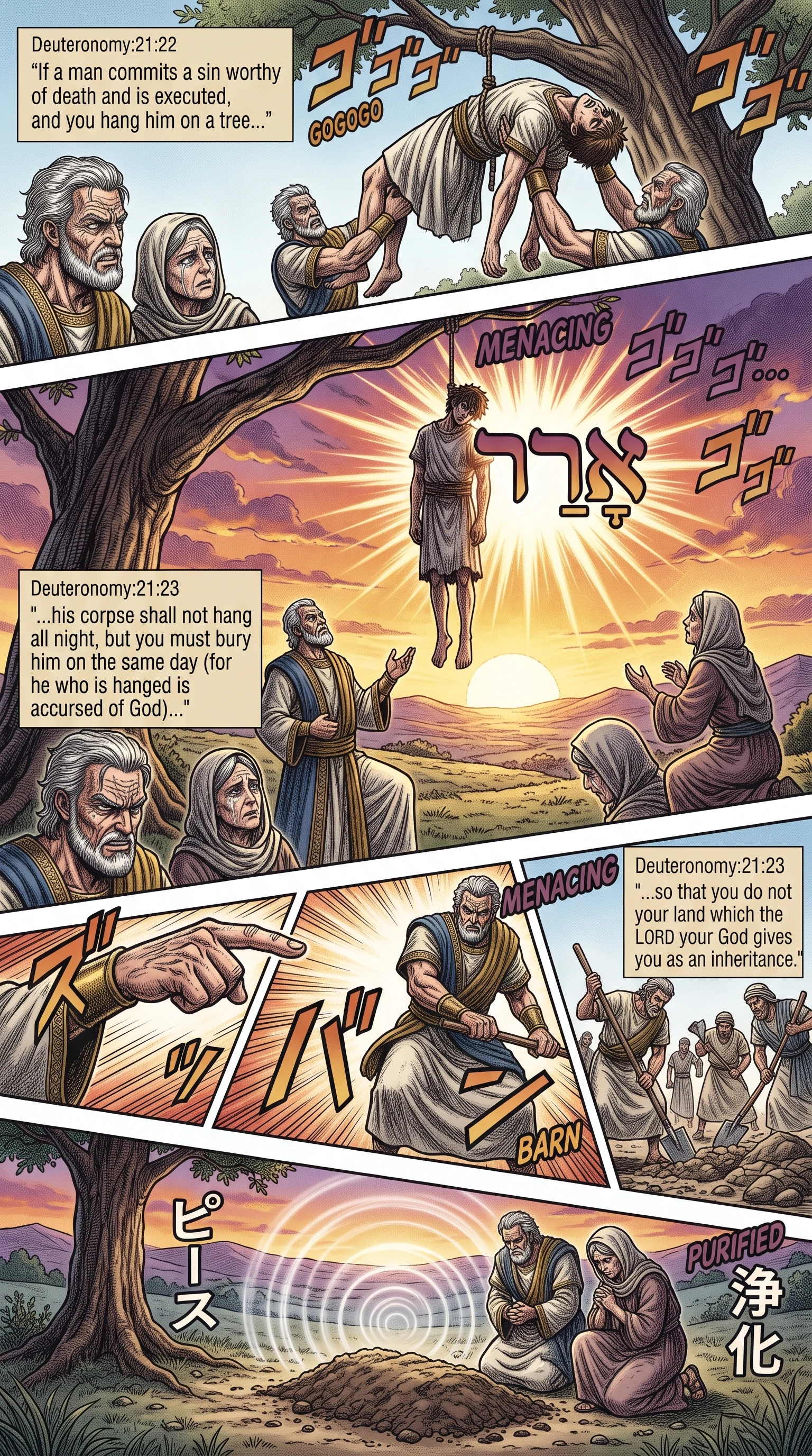 Deuteronomy 21 illustration: Burial of the Hanged Executed Criminal