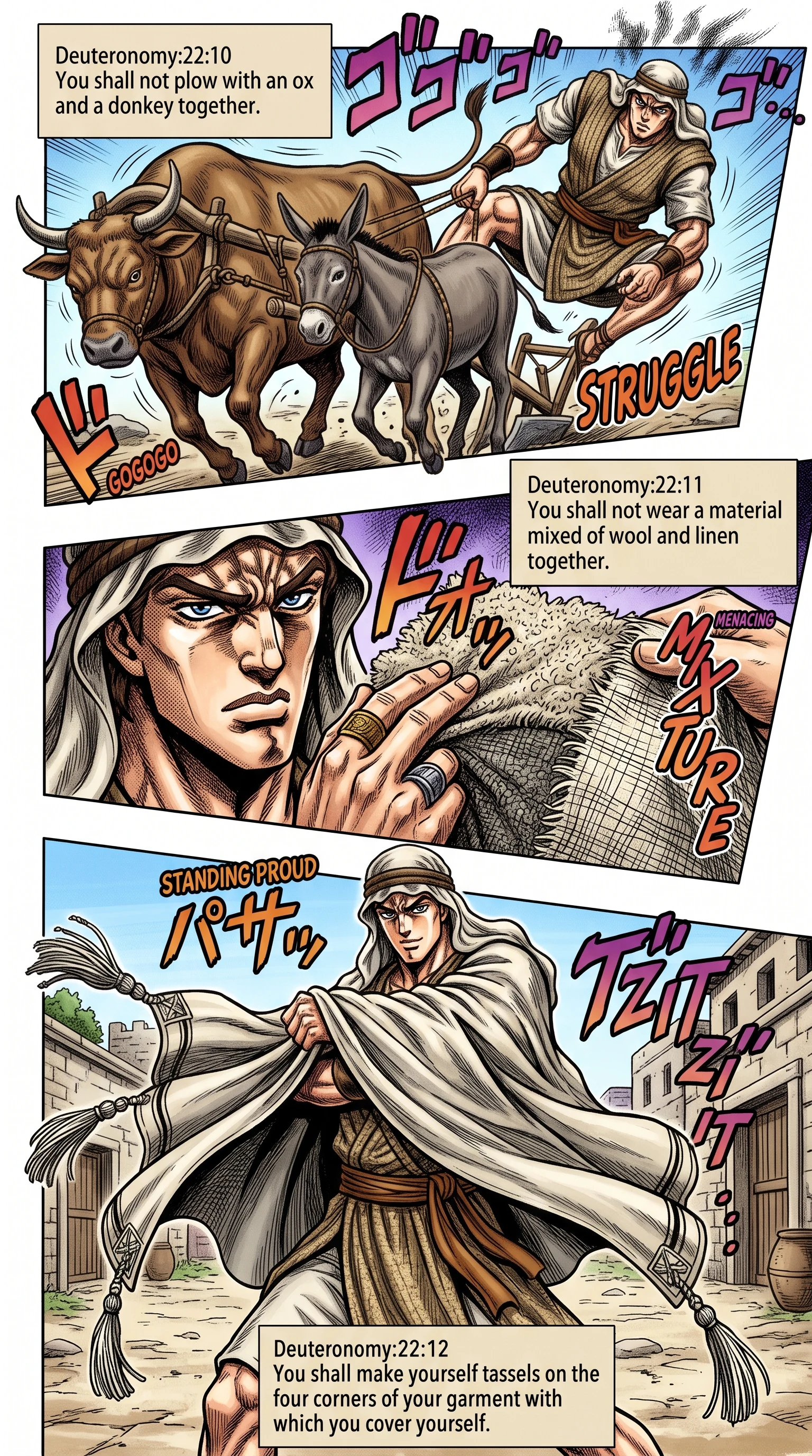 Deuteronomy 22 illustration: Unequal Yoking Mixed Fabrics and Tassels