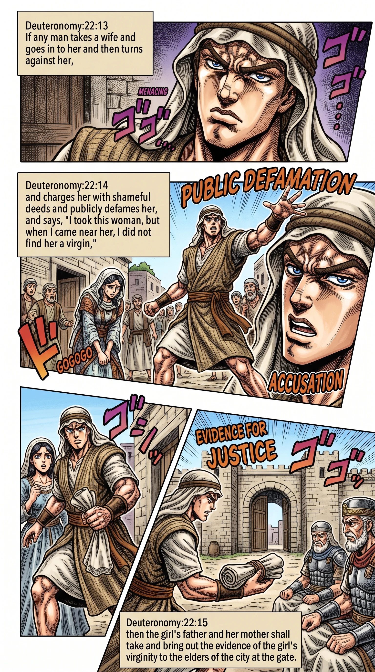 Deuteronomy 22 illustration: Parents Defend Bride Against Slanderous Accusation