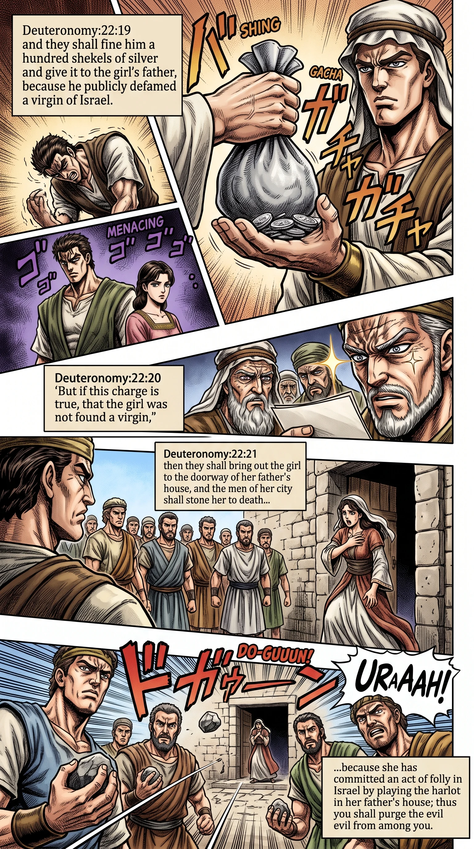 Deuteronomy 22 illustration: Penalties for False Slander or Promiscuity