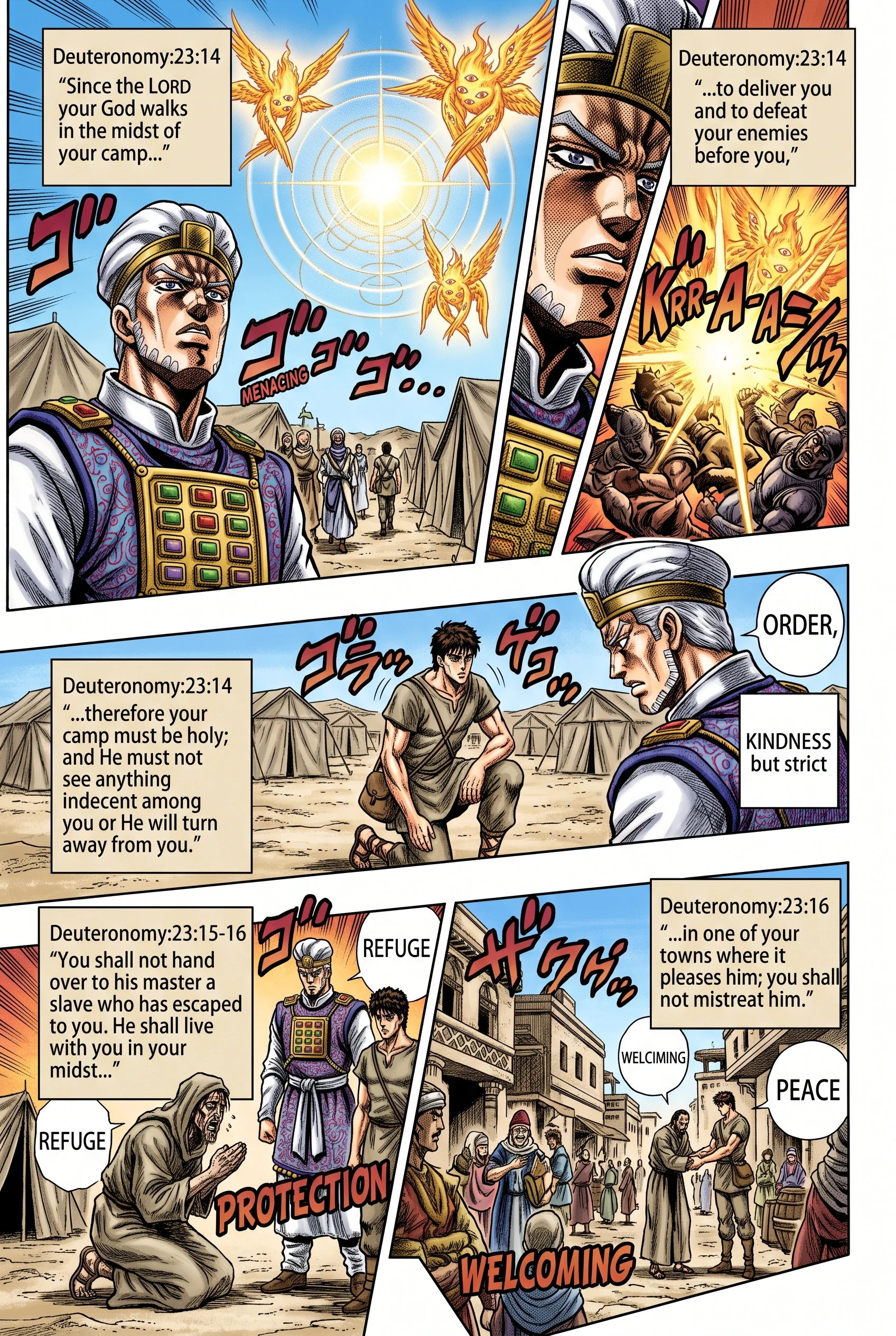 Deuteronomy 23 illustration: Holy Camp and Refuge for Slaves