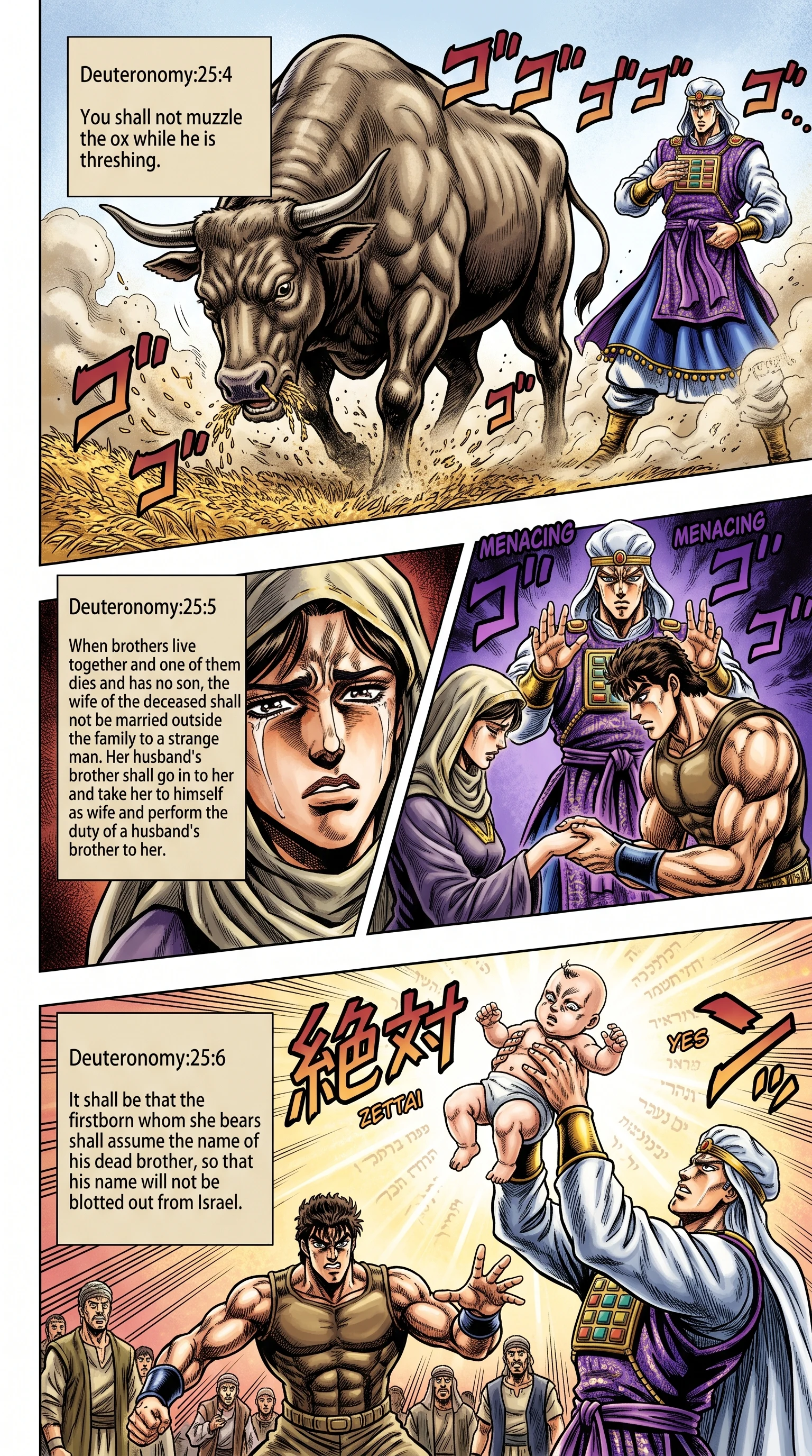 Deuteronomy 25 illustration: Muzzling Oxen and Levirate Marriage Duty