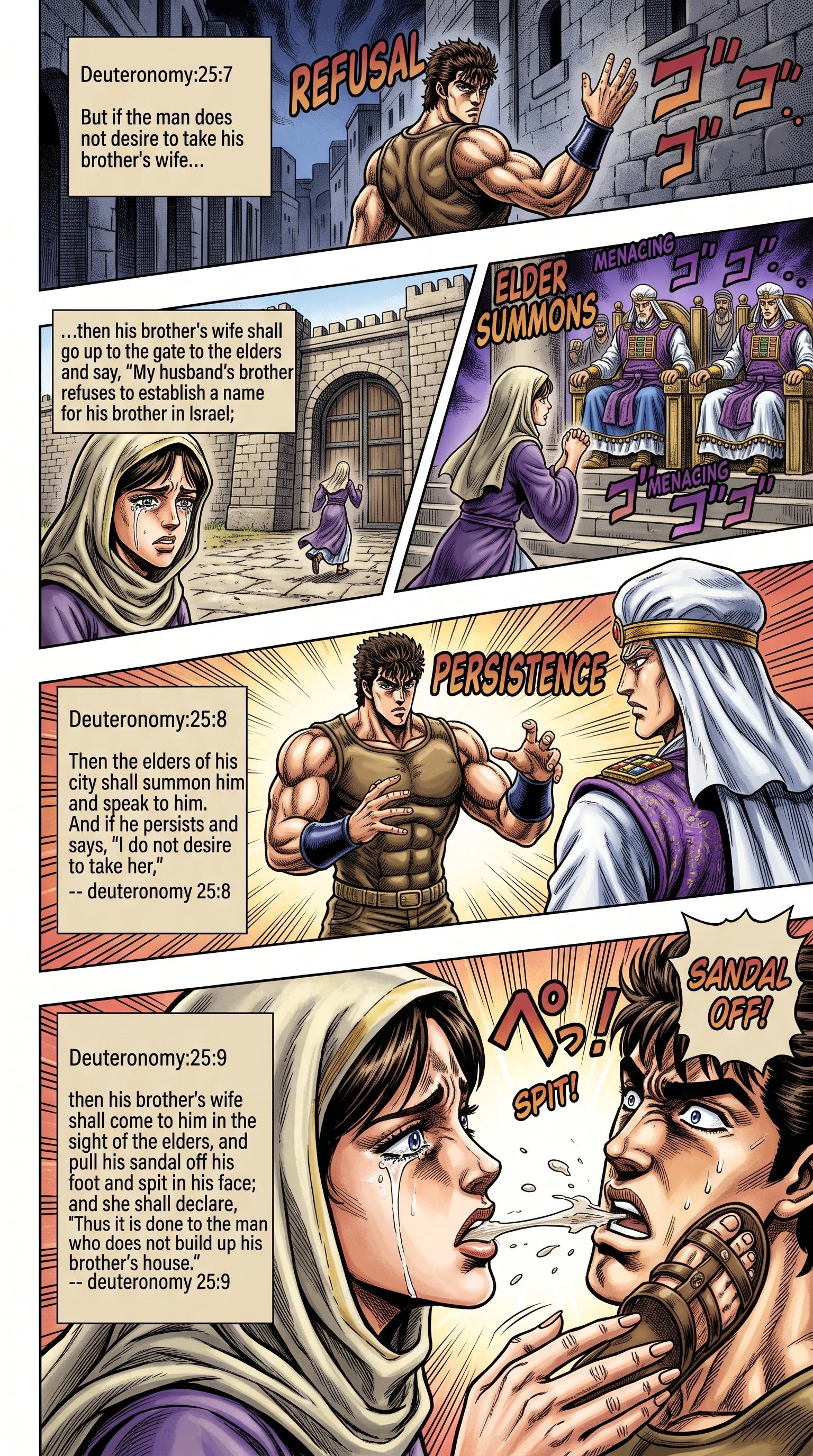 Deuteronomy 25 illustration: Elders Confront Brother Refusing Levirate Duty