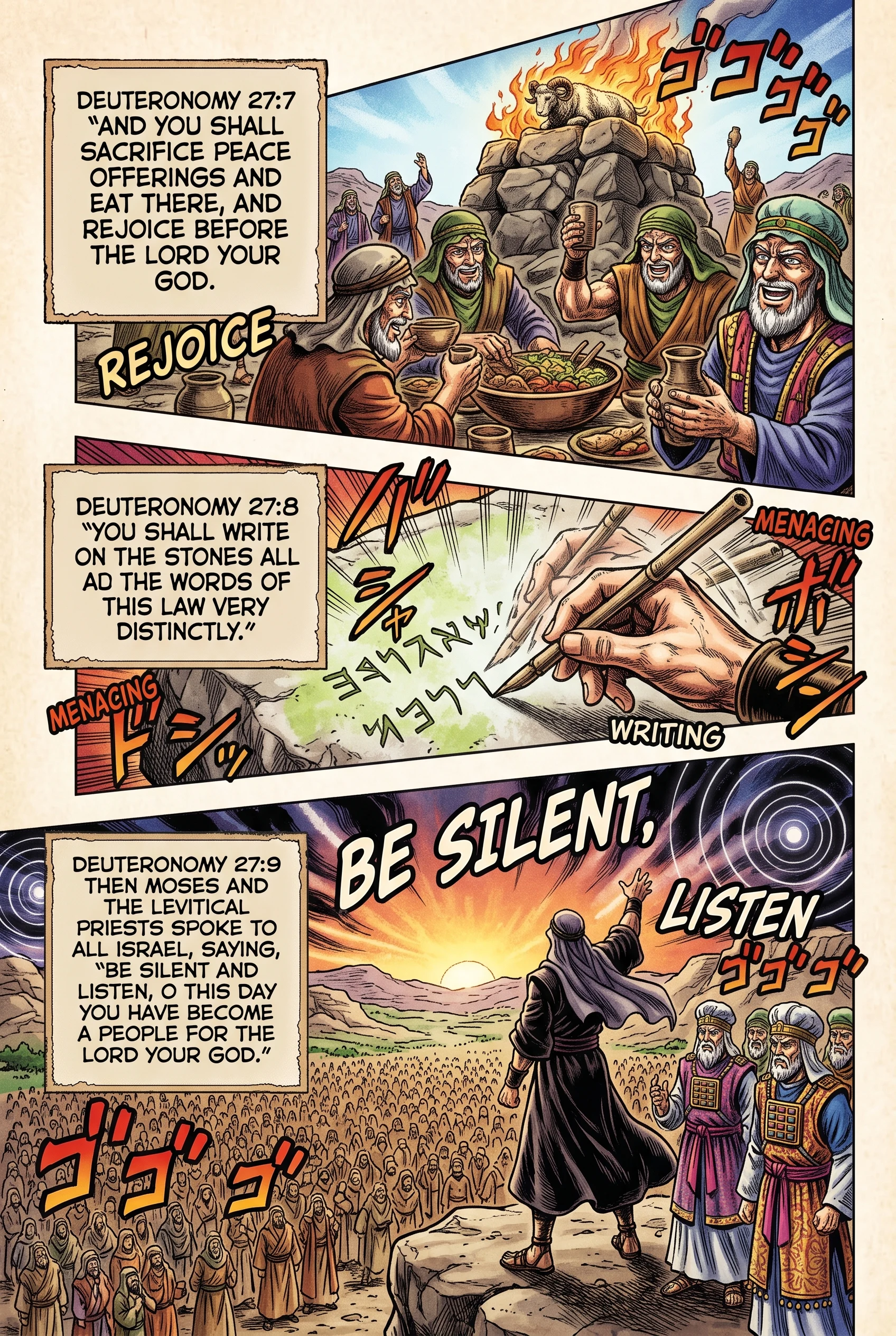 Deuteronomy 27 illustration: Peace Offerings and Clear Law Inscriptions