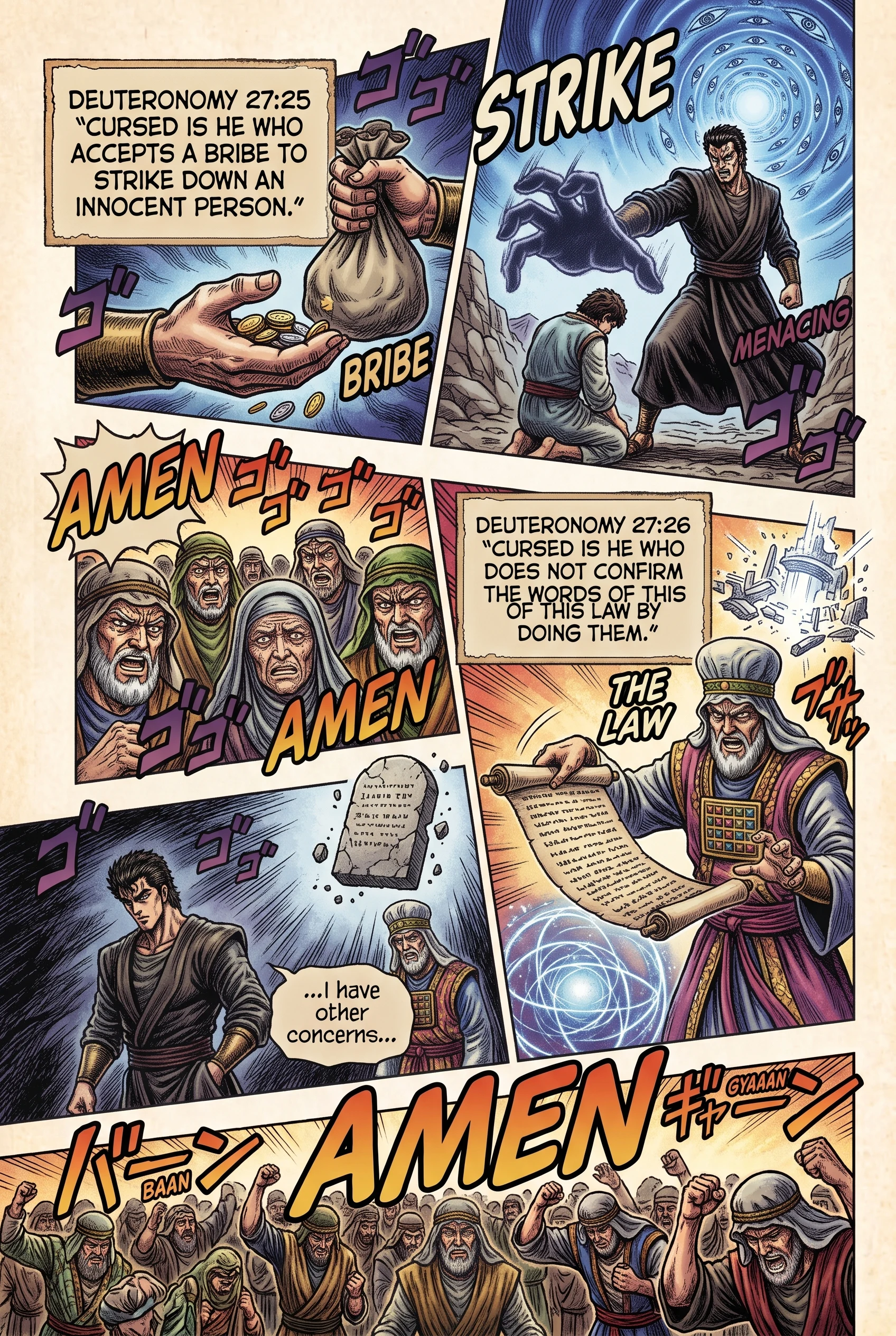 Deuteronomy 27 illustration: Curses on Bribery and Lawbreaking