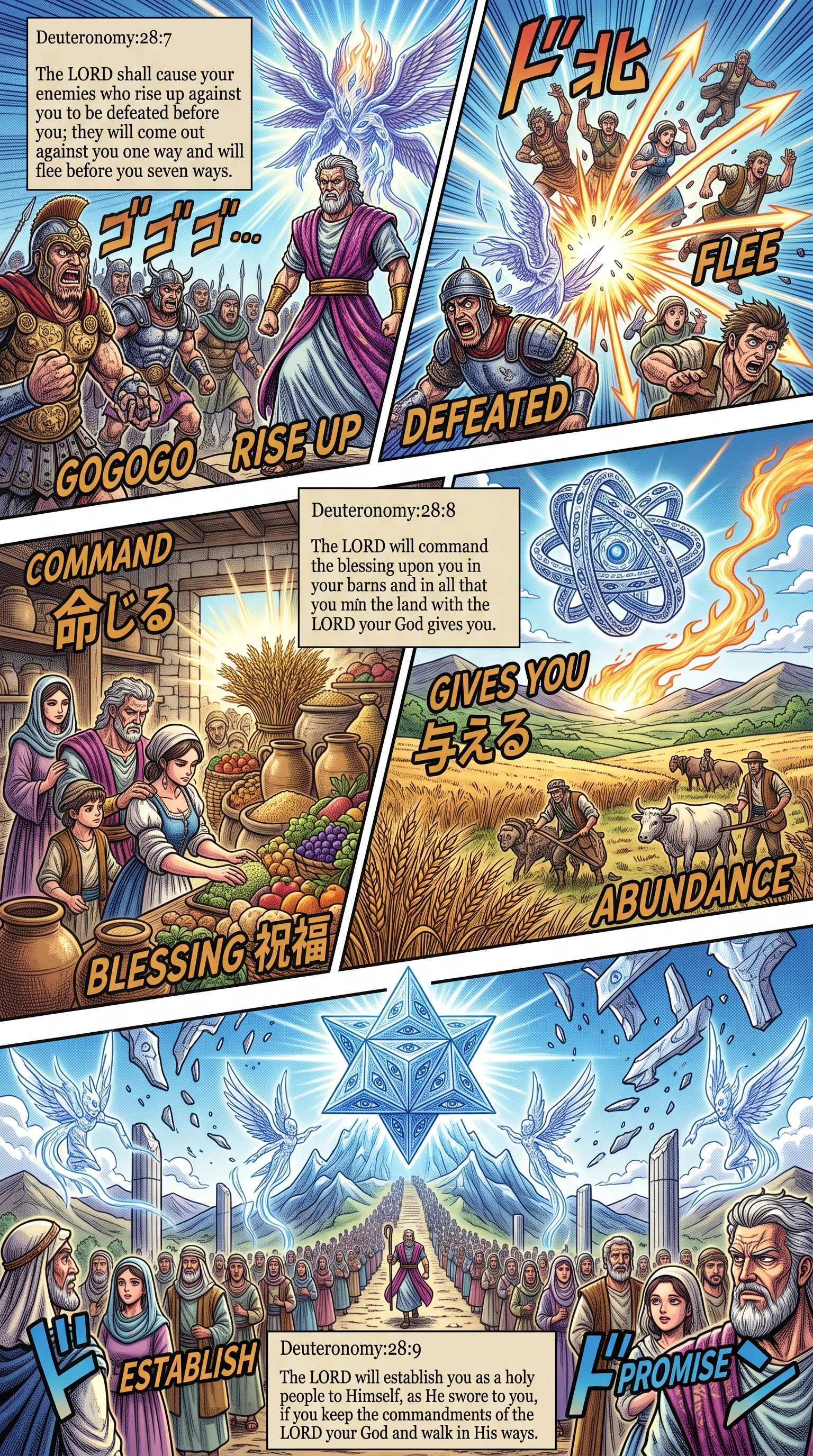 Deuteronomy 28 illustration: Victory over Foes and Establishing Holy People