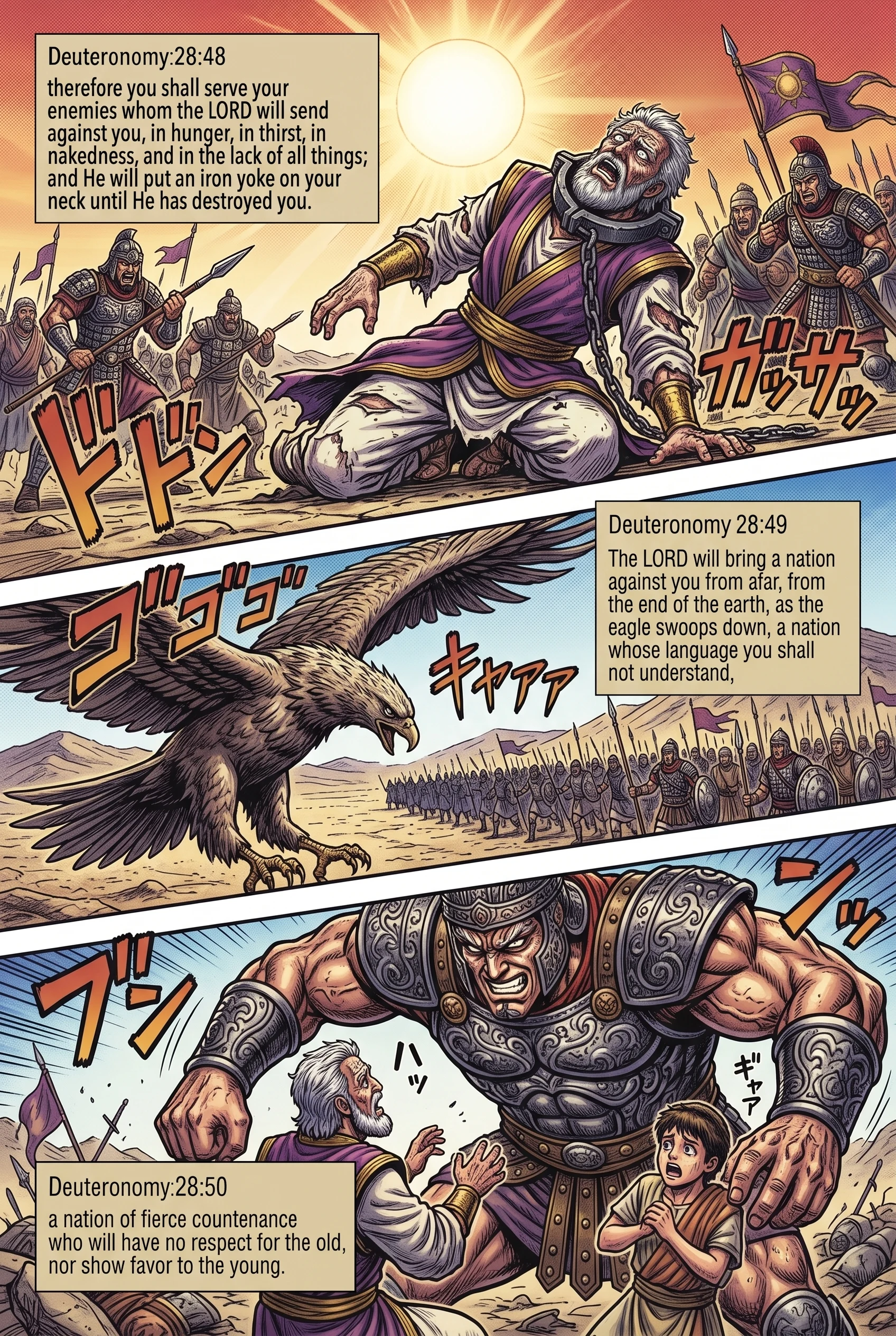 Deuteronomy 28 illustration: Iron Yoke and Fierce Nation from Afar