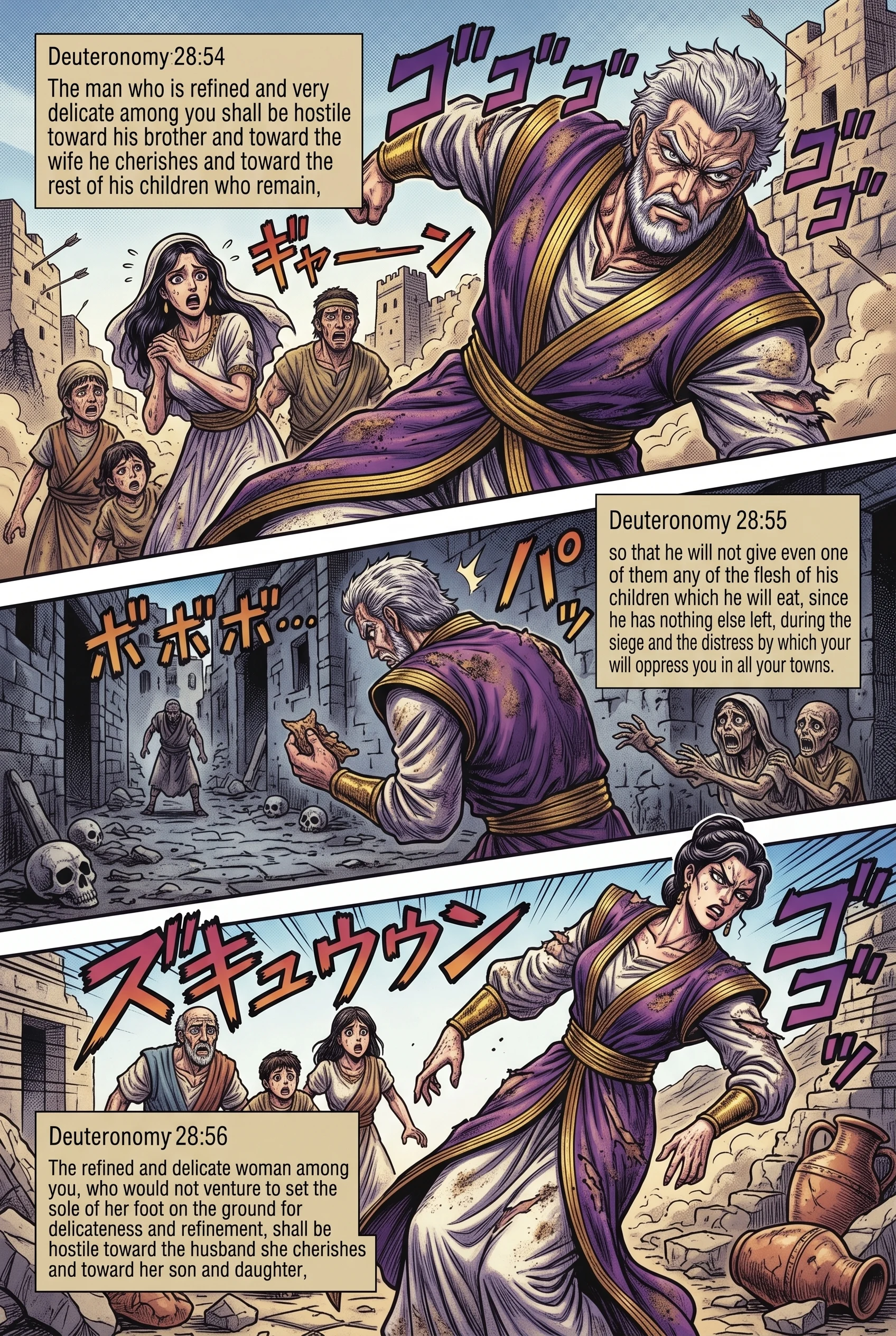 Deuteronomy 28 illustration: Delicate Family Members Turn Cruel in Siege