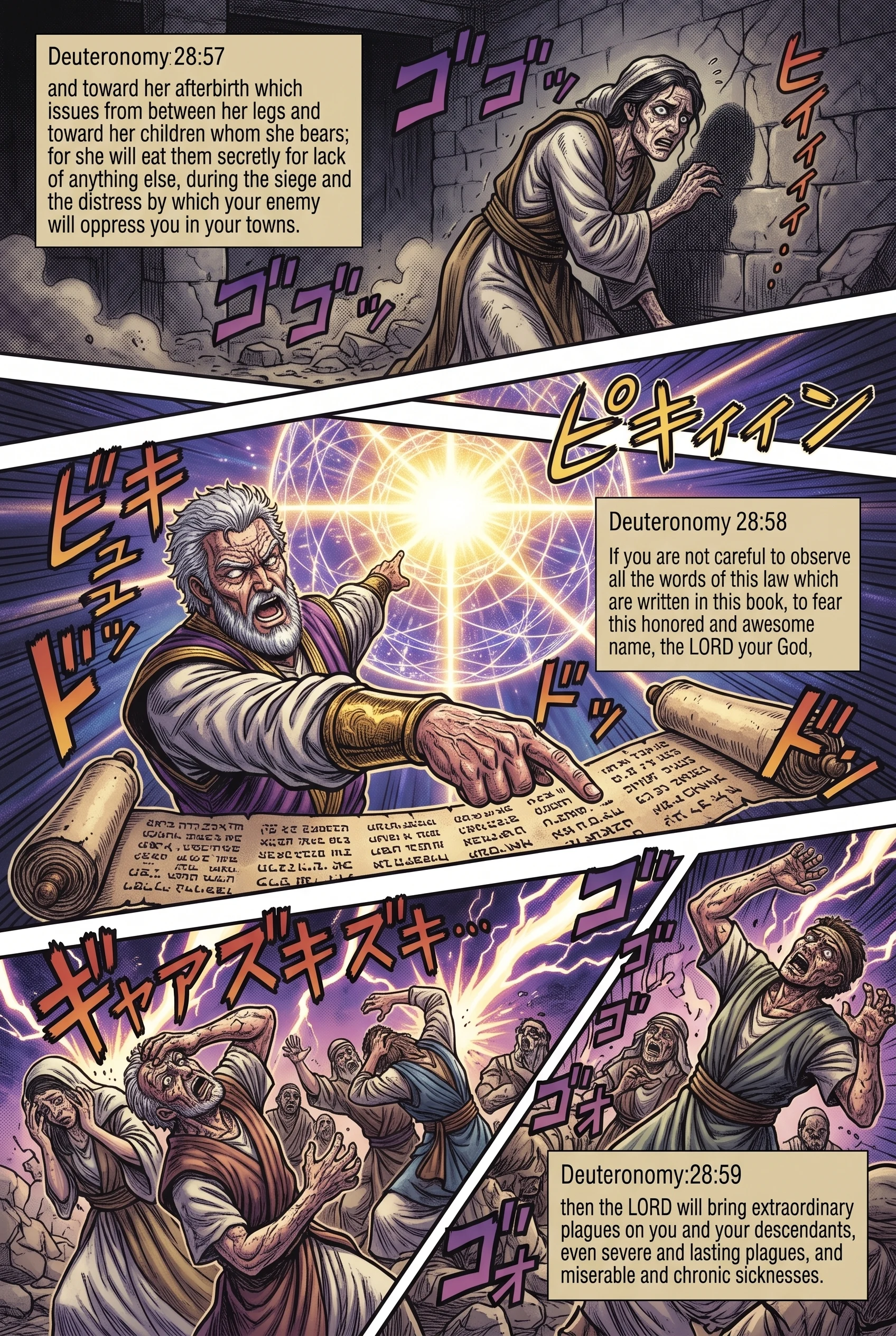 Deuteronomy 28 illustration: Secret Eating of Children and Lasting Plagues