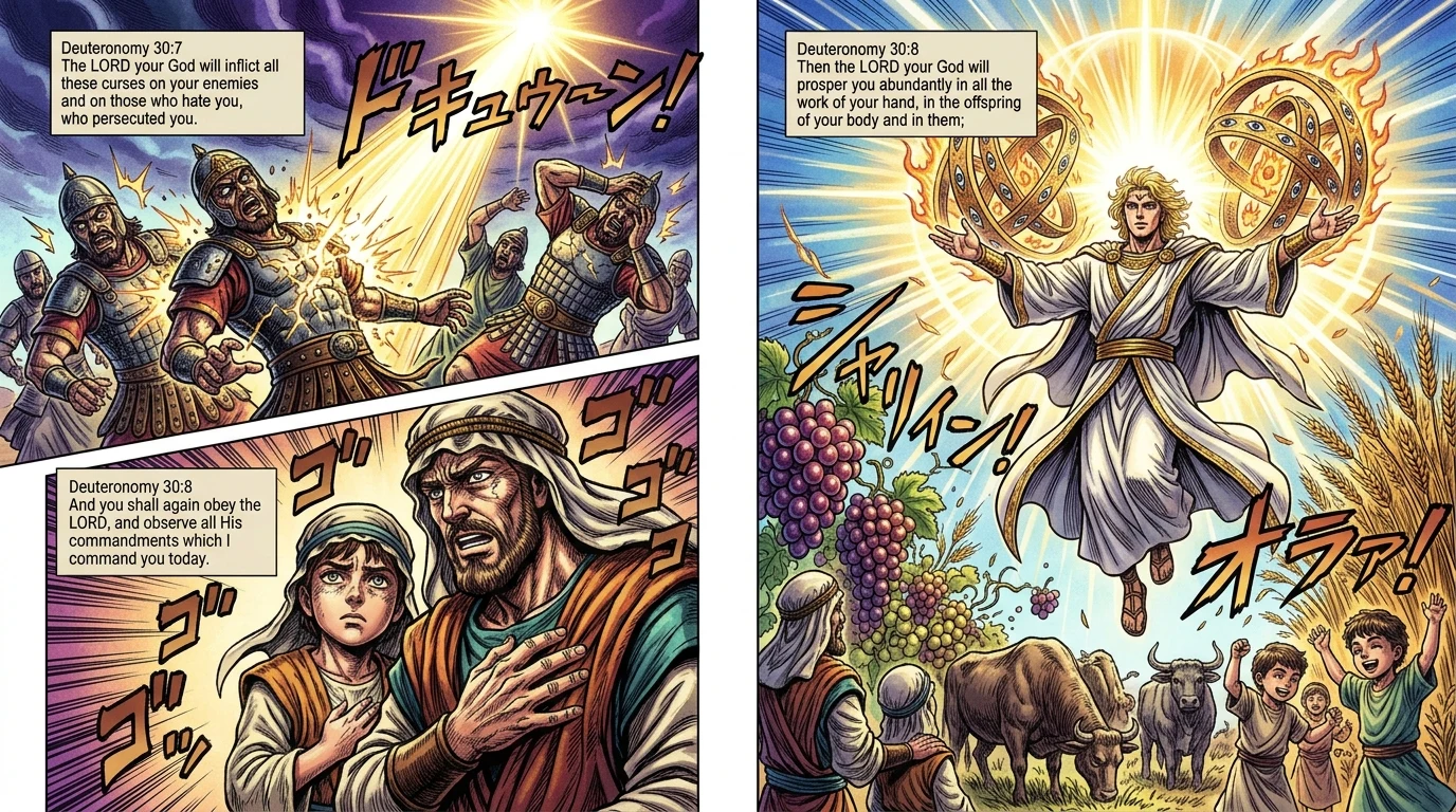 Deuteronomy 30 illustration: Curses Shift to Enemies with Prosperity