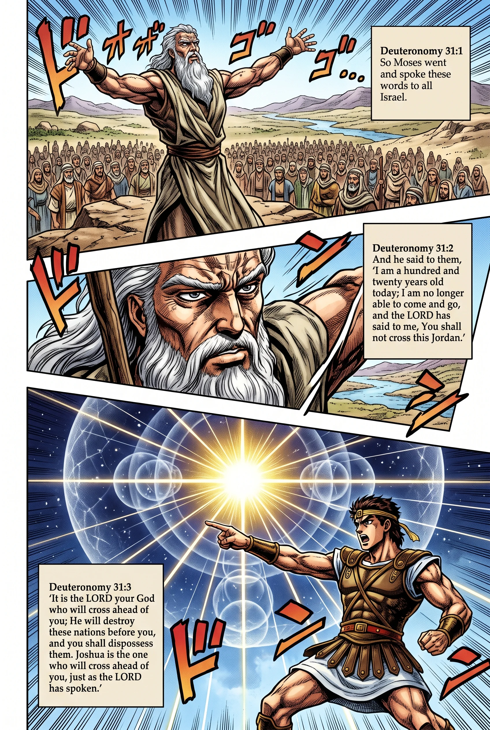 Deuteronomy 31 illustration: Moses Announces His Age and Joshua's Leadership