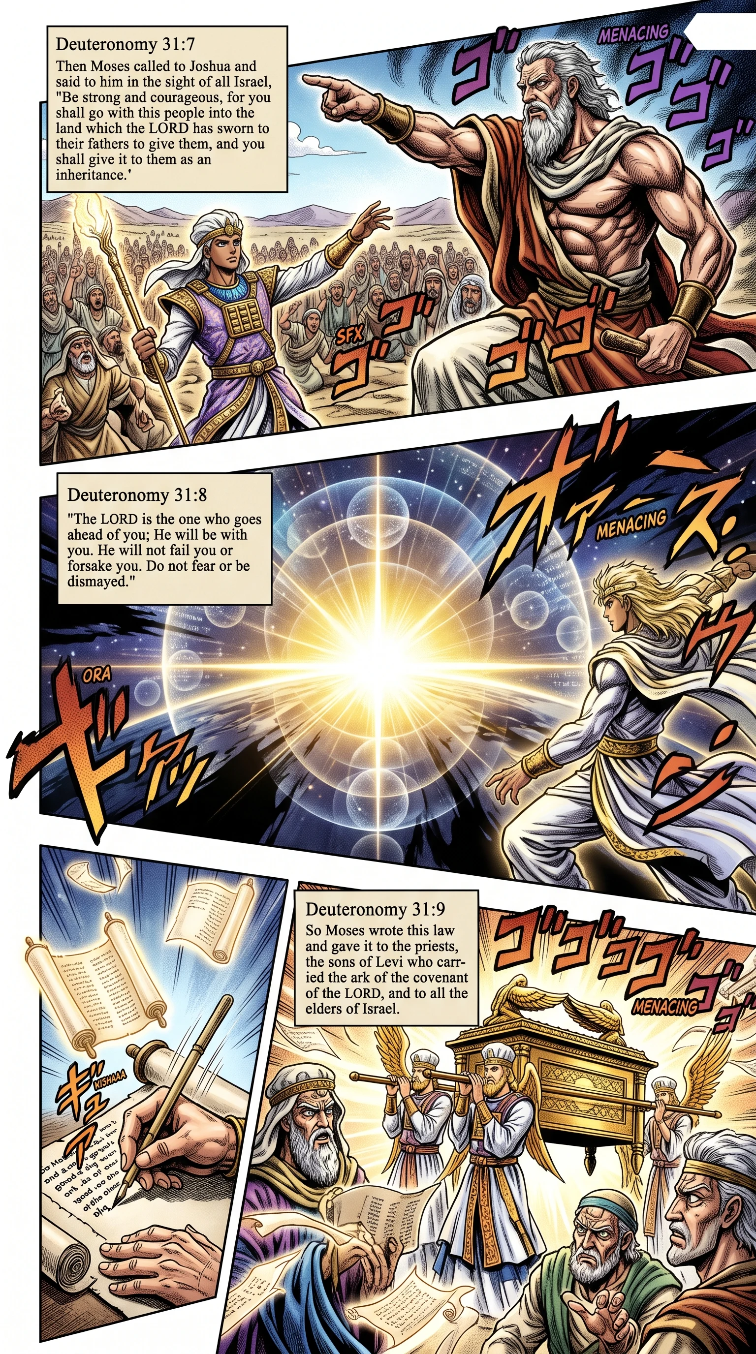 Deuteronomy 31 illustration: Moses Charges Joshua and Writes the Law