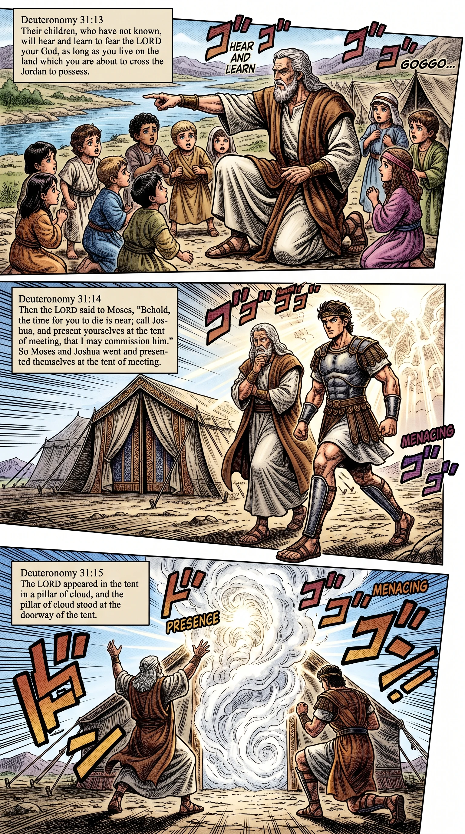 Deuteronomy 31 illustration: Children Taught and God Appears at Tent