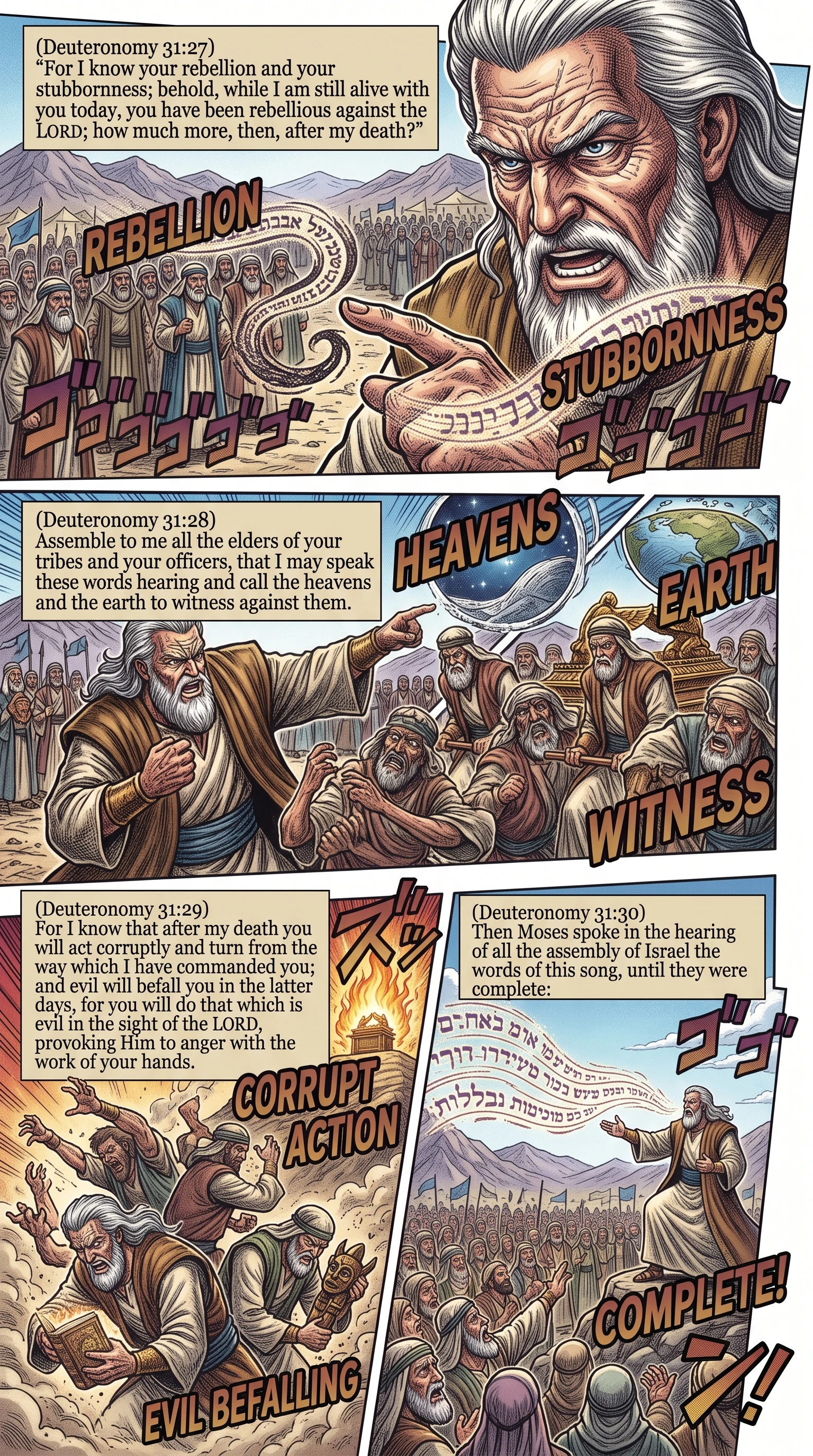 Deuteronomy 31 illustration: Moses Forewarns Elders of Future Rebellion