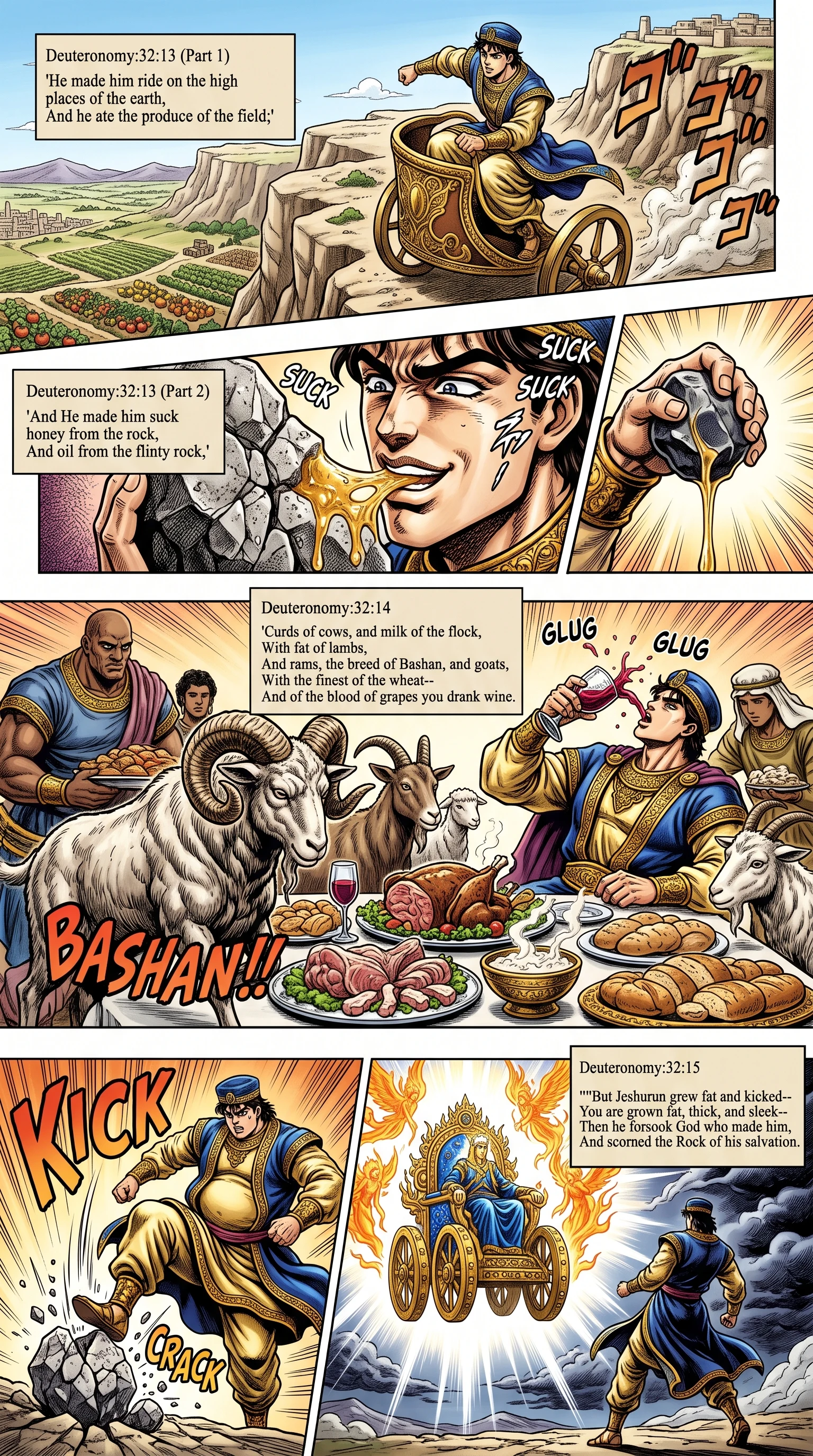 Deuteronomy 32 illustration: Blessings in Prosperity and Jeshurun Growing Fat