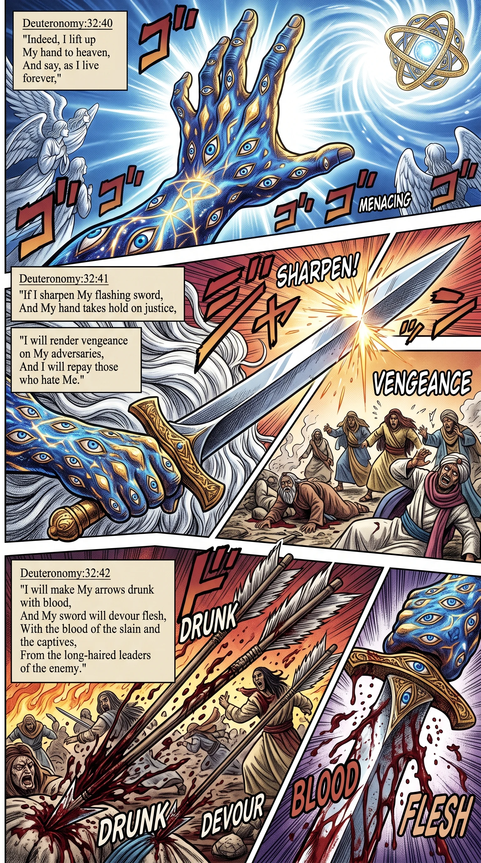 Deuteronomy 32 illustration: Divine Oath of Retribution and Flashing Sword