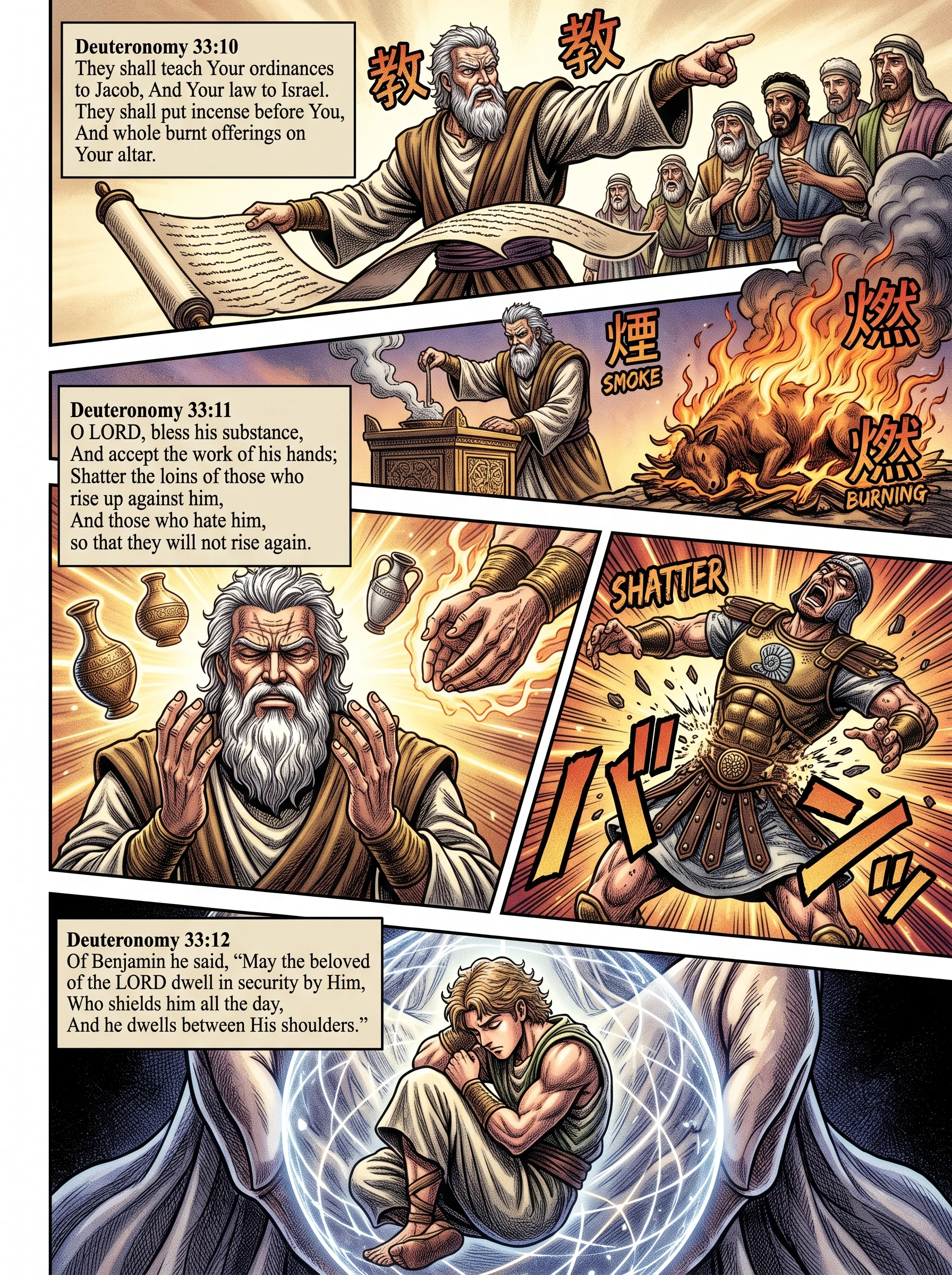 Deuteronomy 33 illustration: Levite Priestly Service and Protection for Benjamin