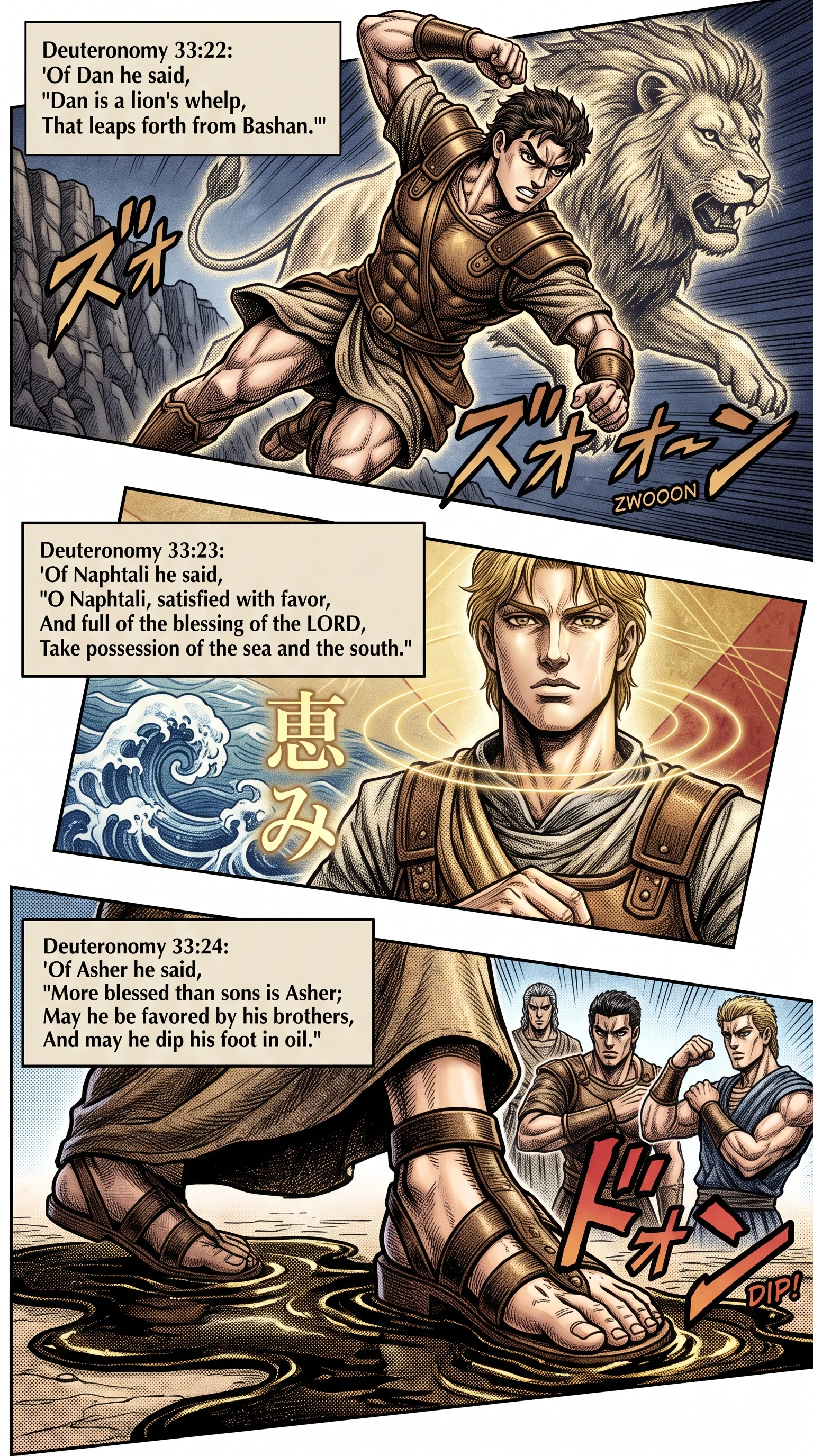 Deuteronomy 33 illustration: Blessings on Dan Naphtali and Asher