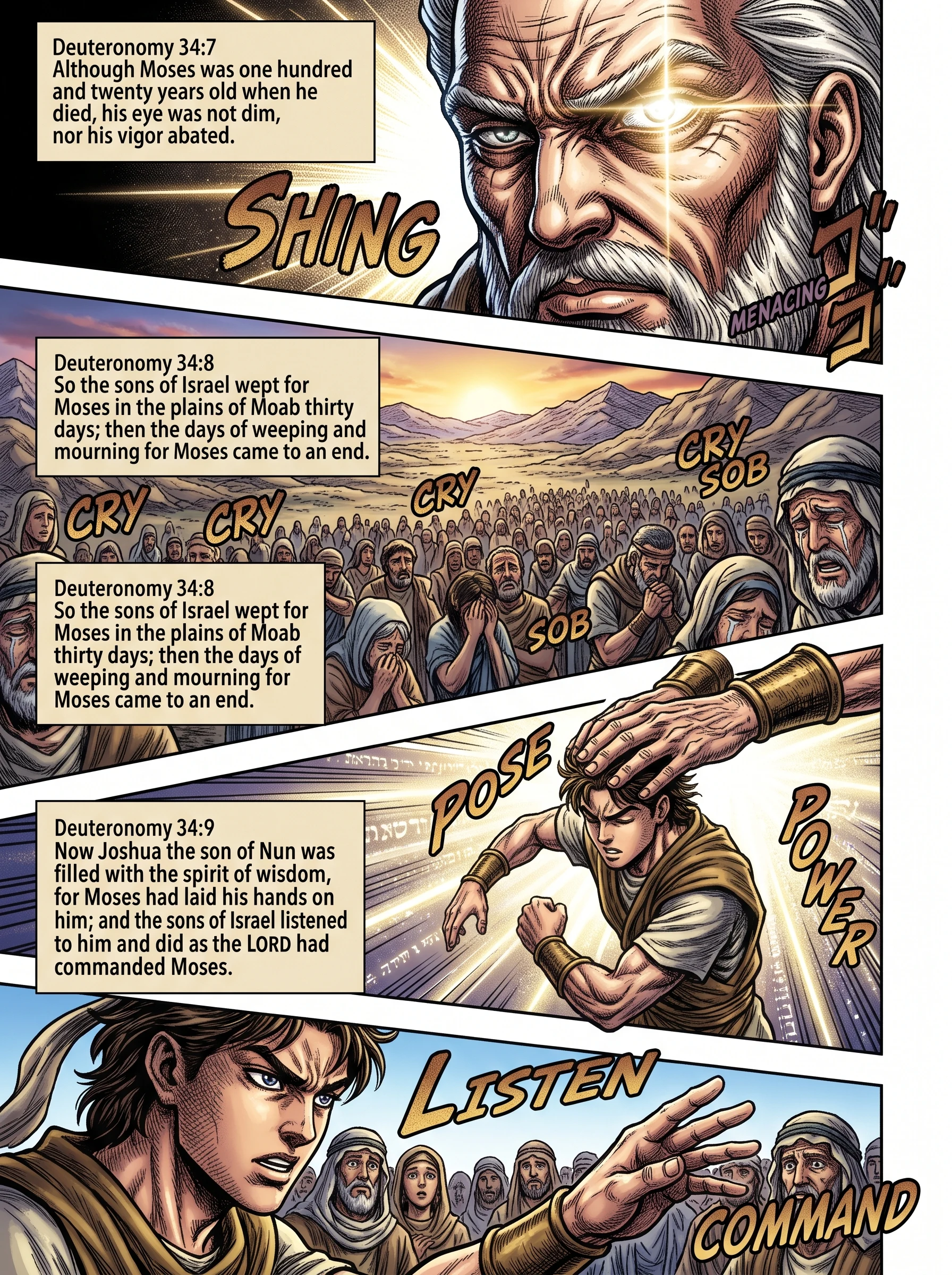 Deuteronomy 34 illustration: Israel Weeps for Moses and Obeys Joshua