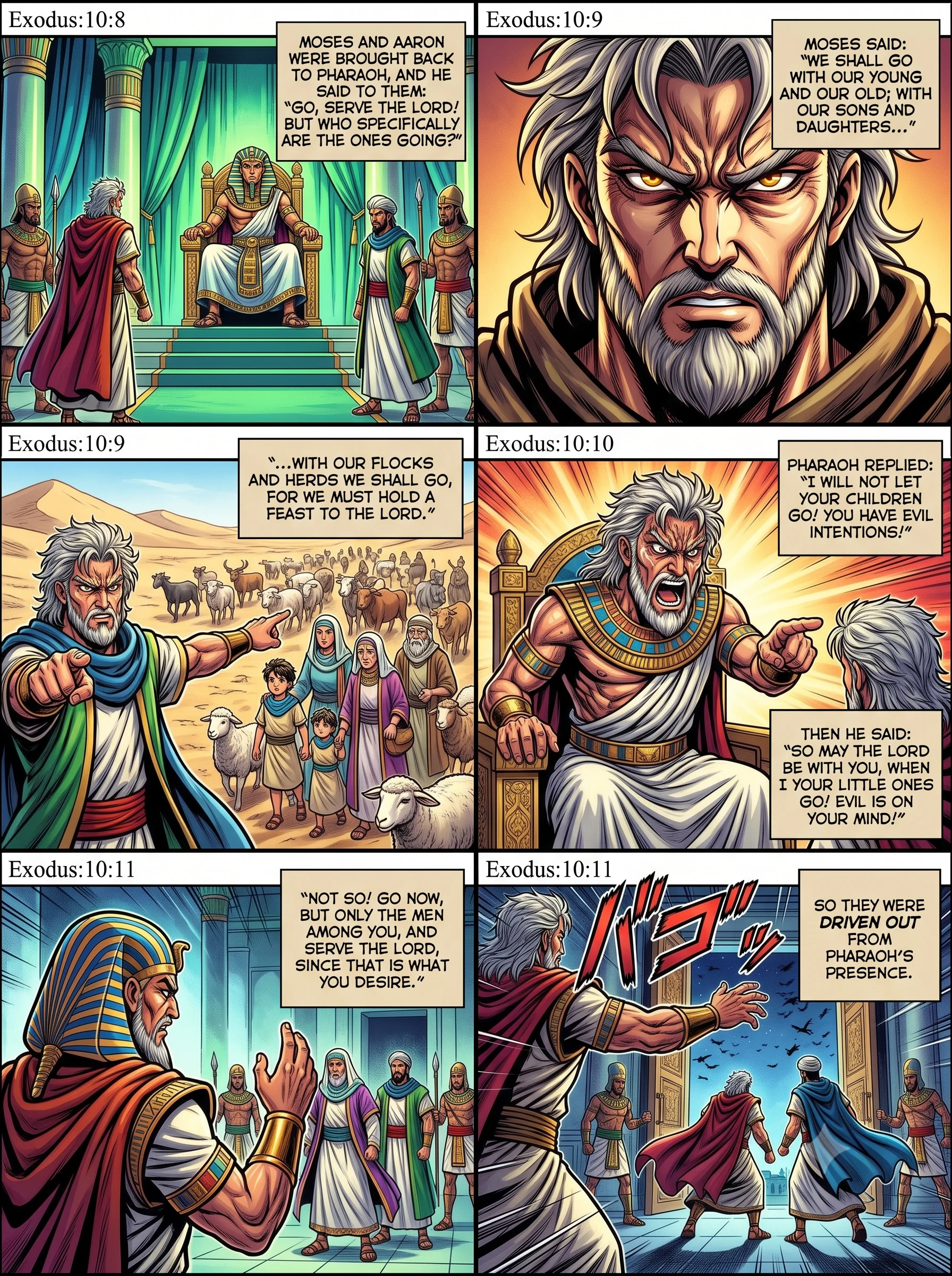 Exodus 10 illustration: Pharaoh Bargains Over Who May Go