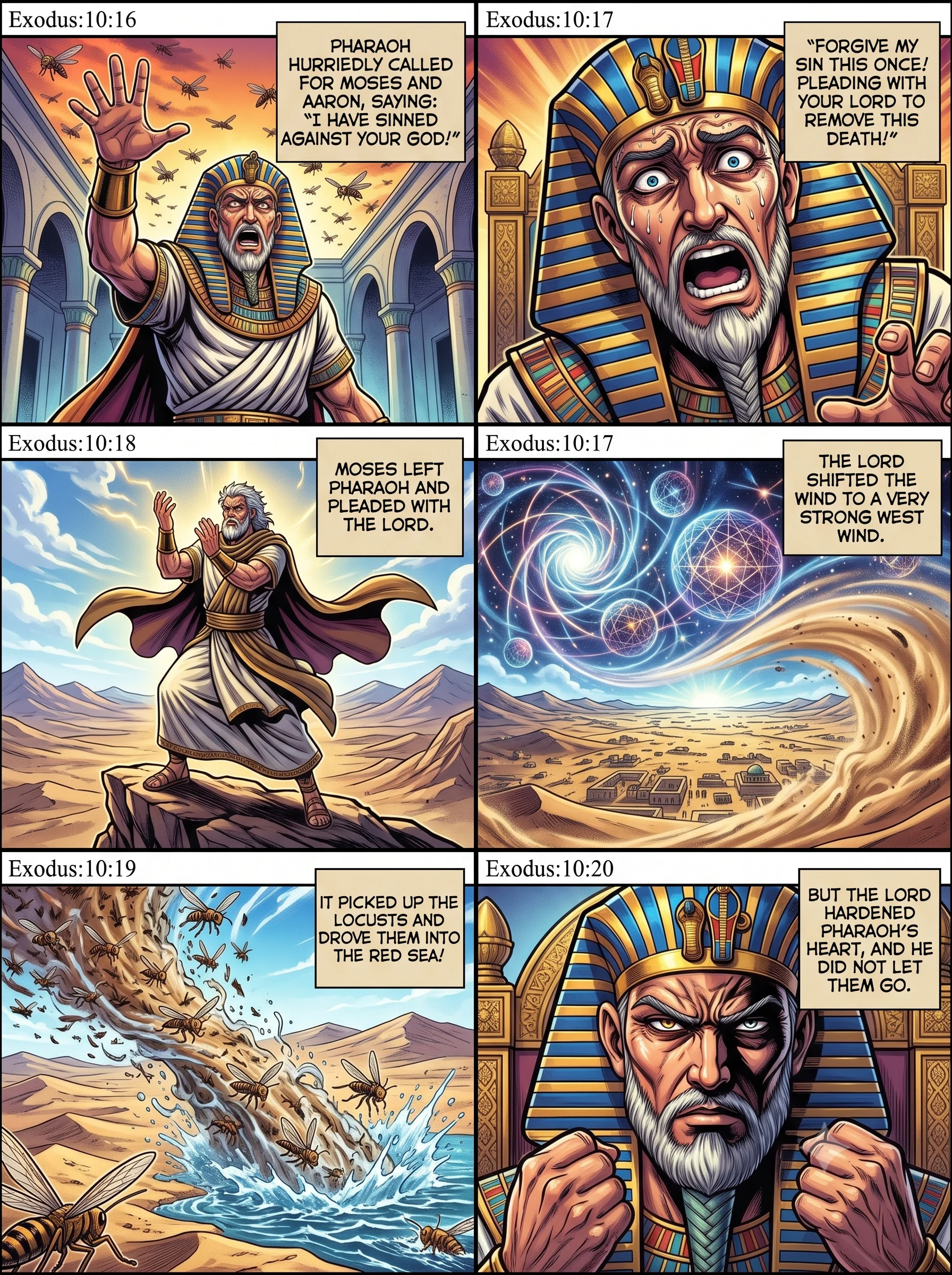 Exodus 10 illustration: Pharaoh Pleads and the Locusts Depart