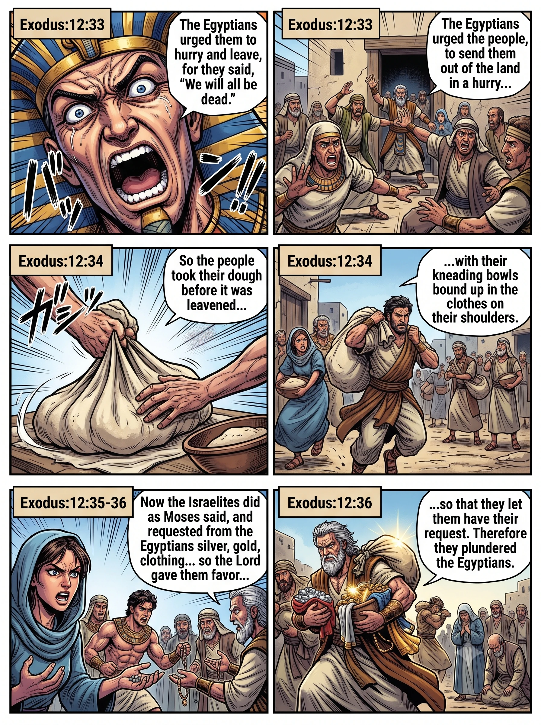 Exodus 12 illustration: Pharaoh Expels Israel; Egyptians Plundered