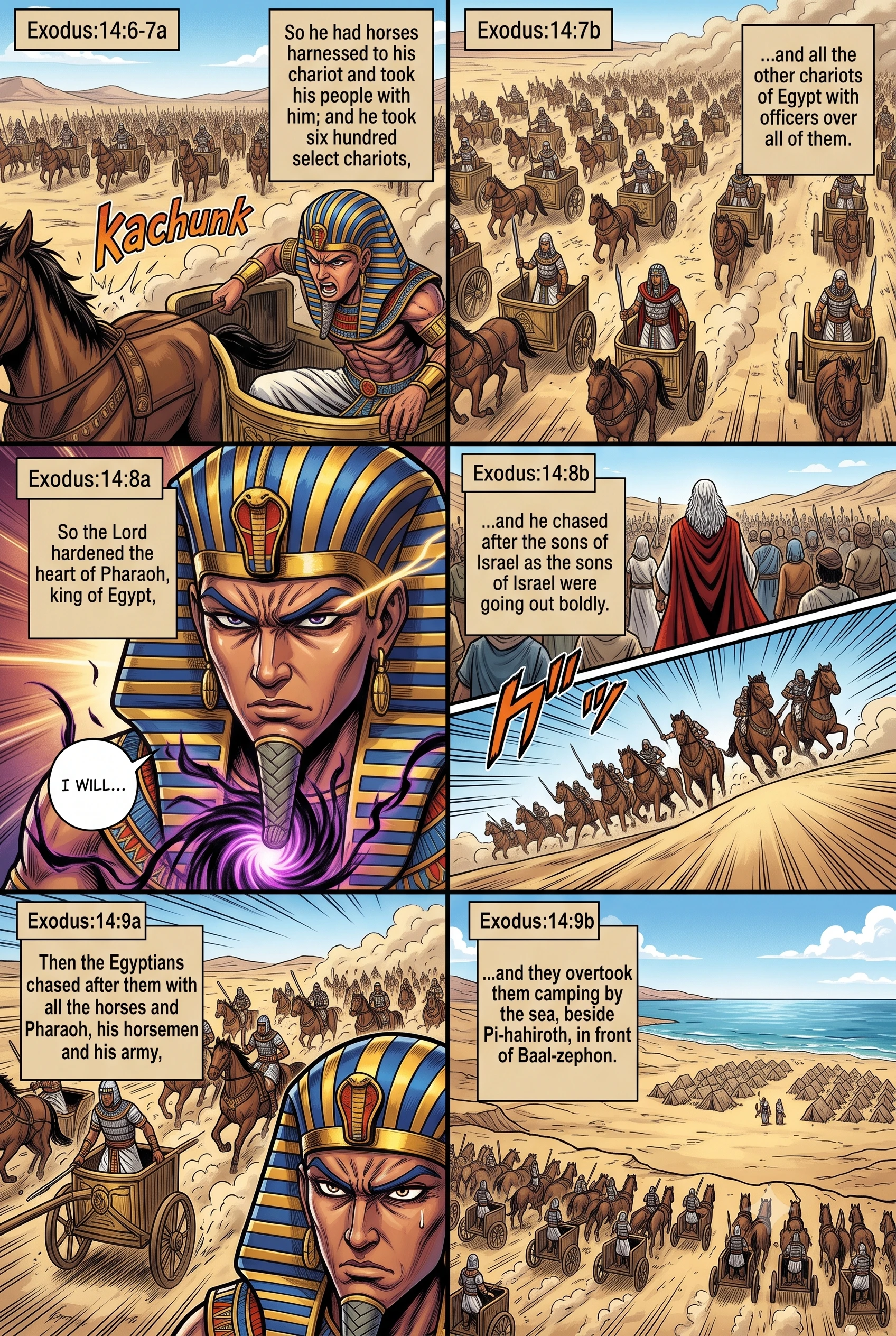 Exodus 14 illustration: Pharaoh Pursues the Israelites