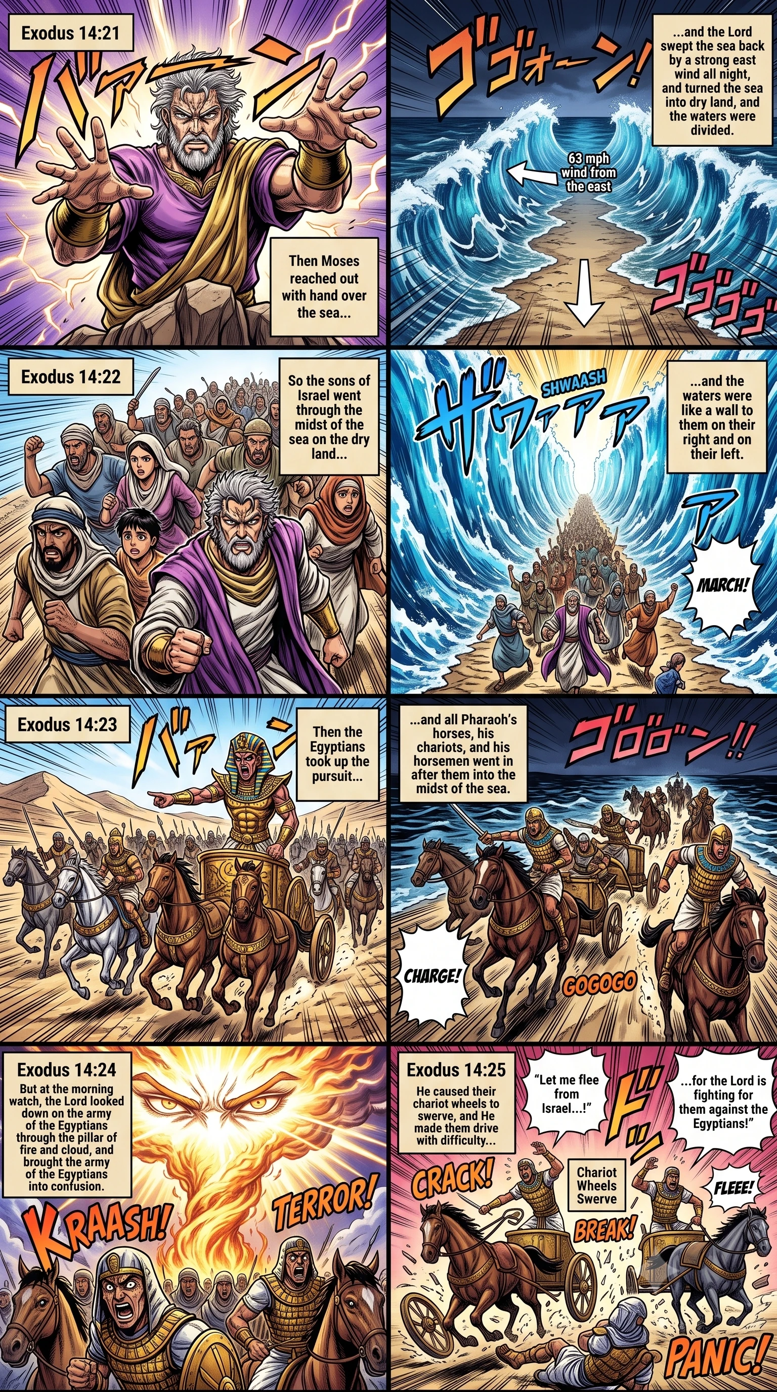 Exodus 14 illustration: Israel Crosses as Egyptians Pursue