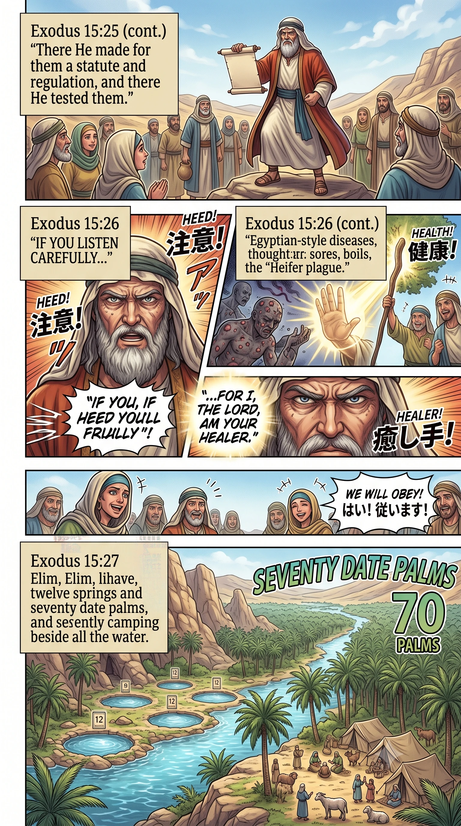 Exodus 15 illustration: Bitter Water Sweetened at Marah and Elim