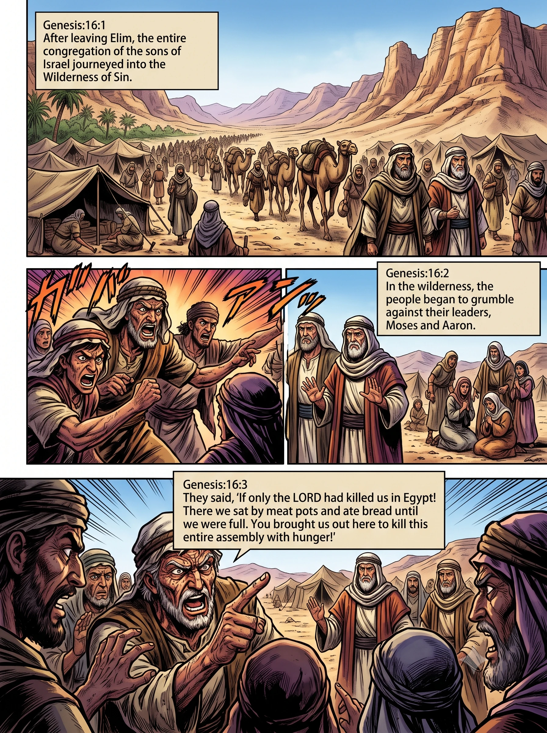 Exodus 16 illustration: Israel Grumbles for Food in the Wilderness