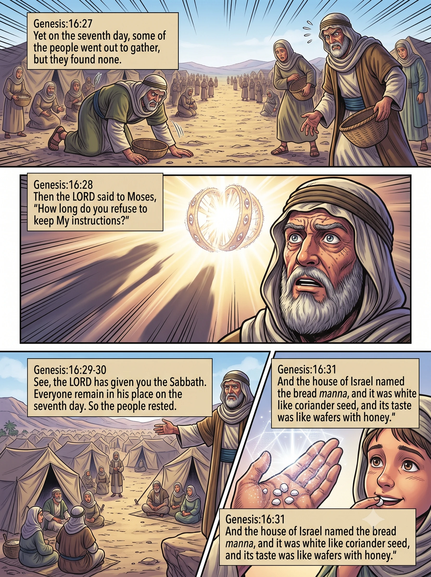 Exodus 16 illustration: The Lord Rebukes, Manna Kept as a Memorial