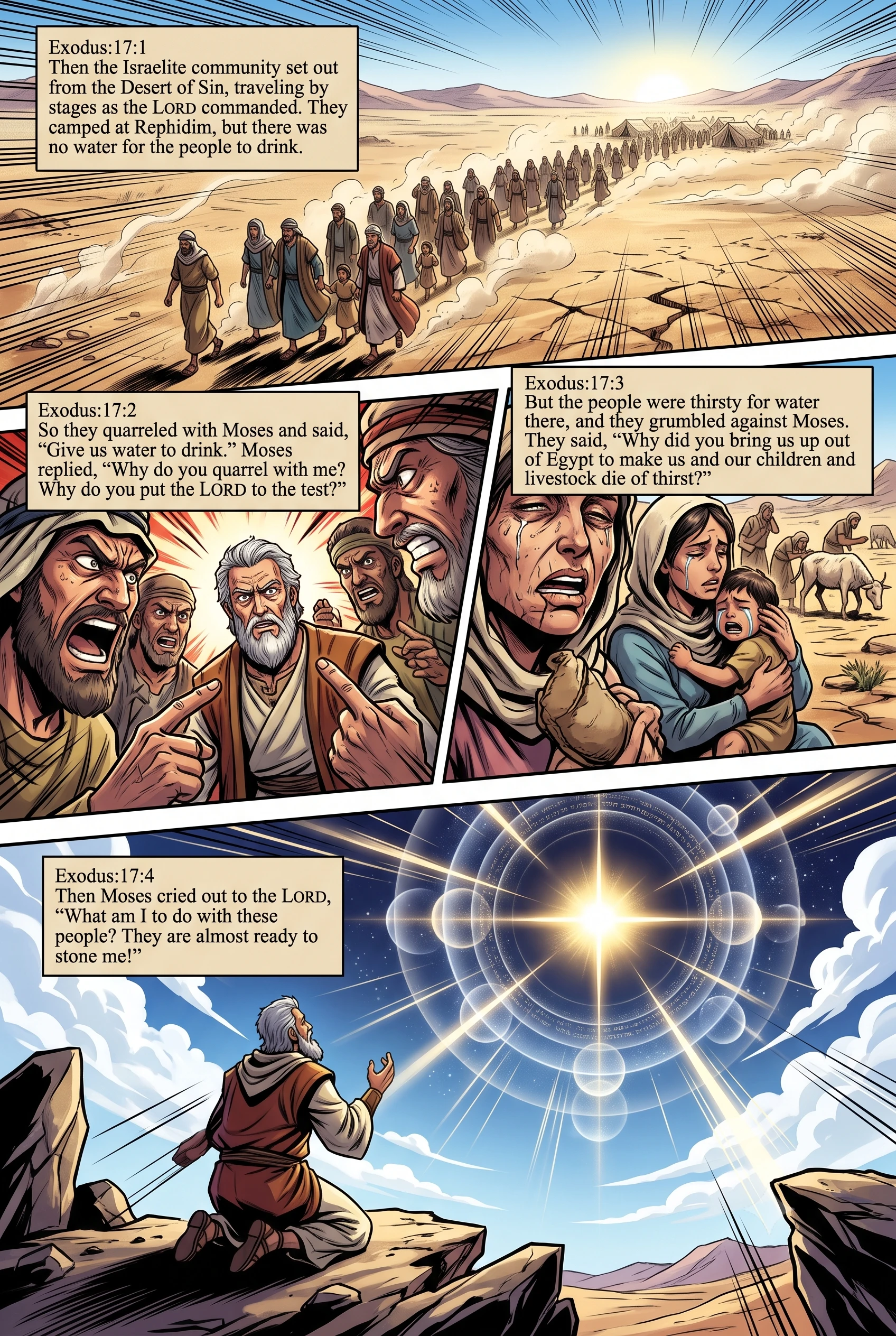Exodus 17 illustration: Israel Thirsts and Quarrels with Moses