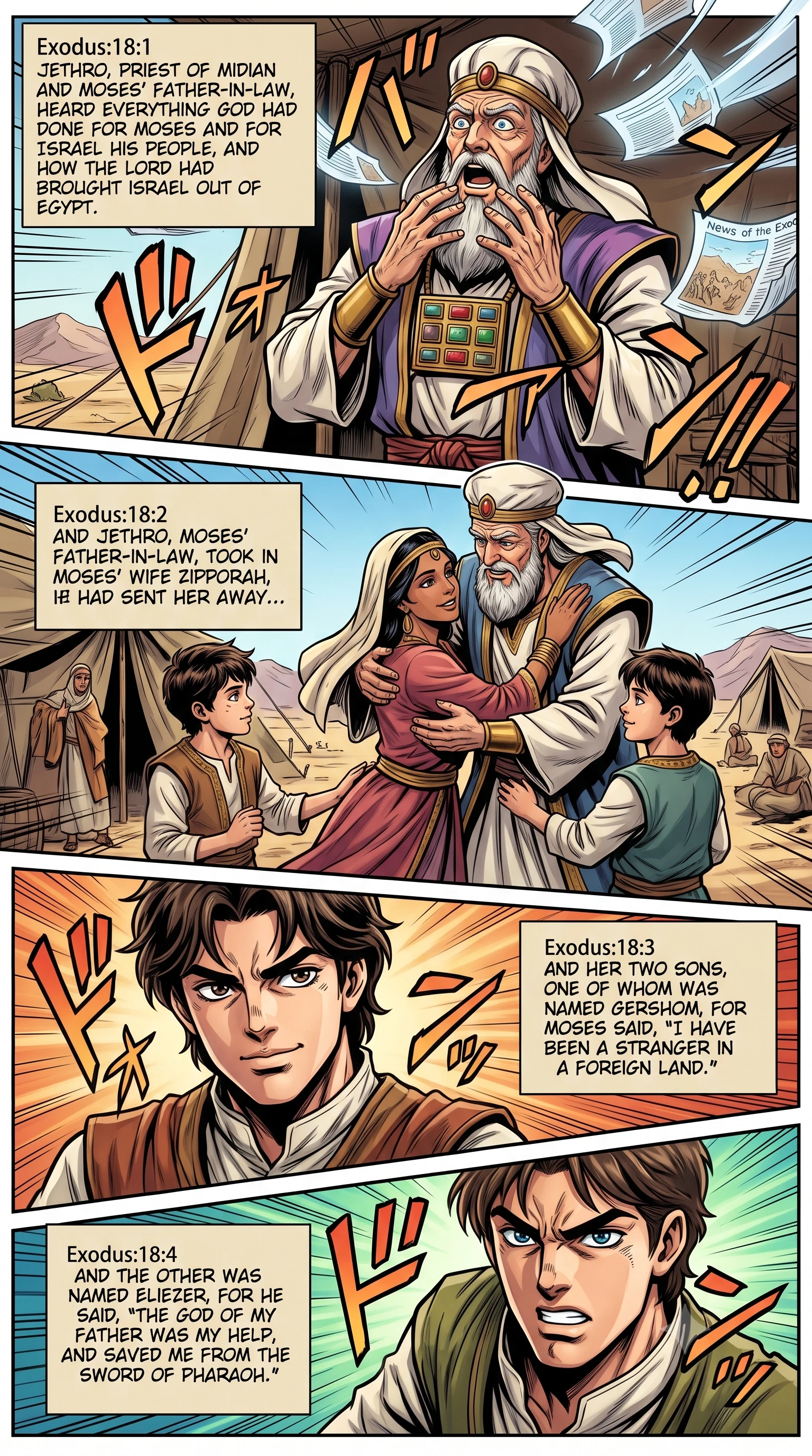 Exodus 18 illustration: Jethro Brings Moses' Family to Camp