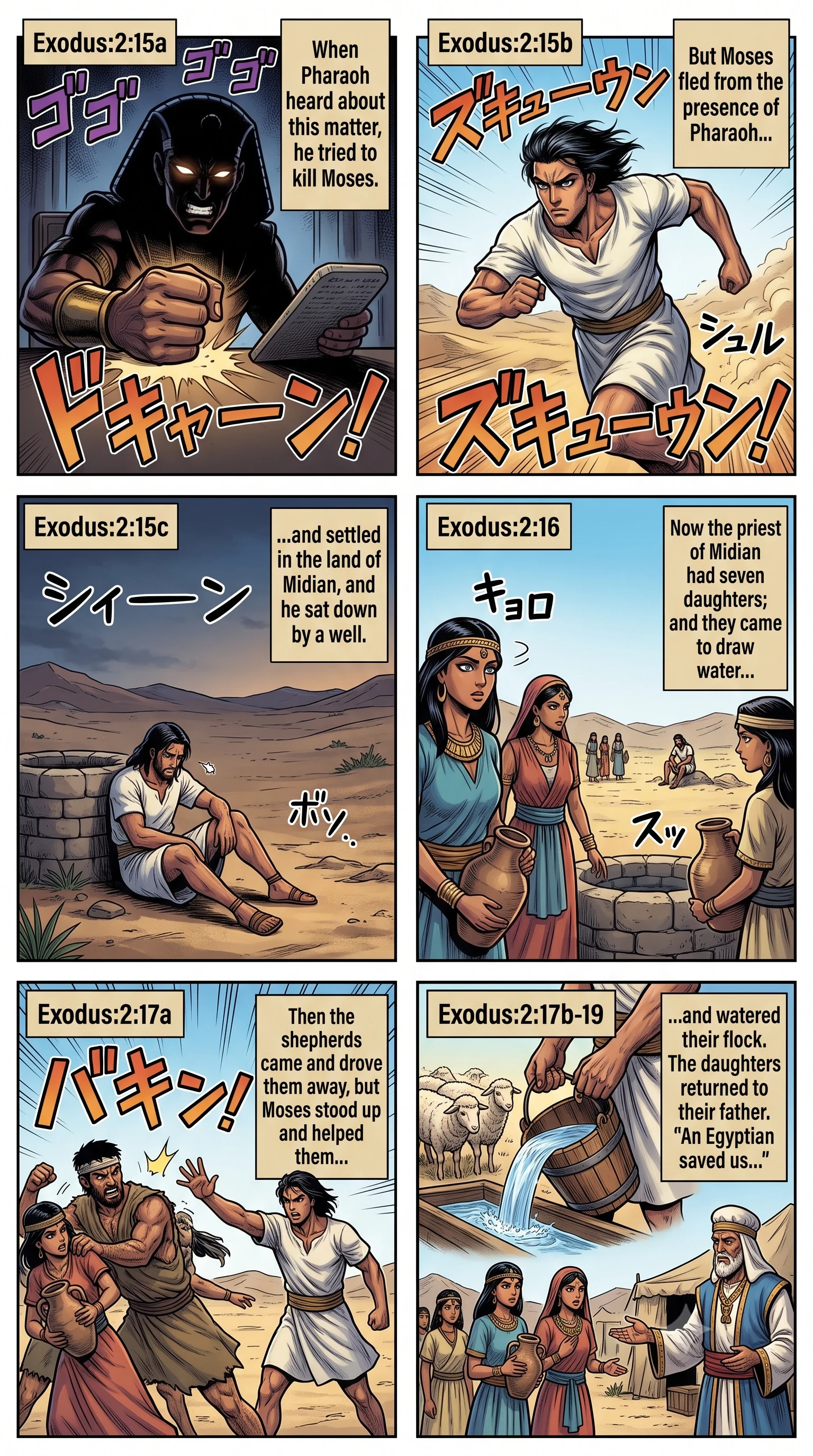 Exodus 2 illustration: Moses Escapes to Midian
