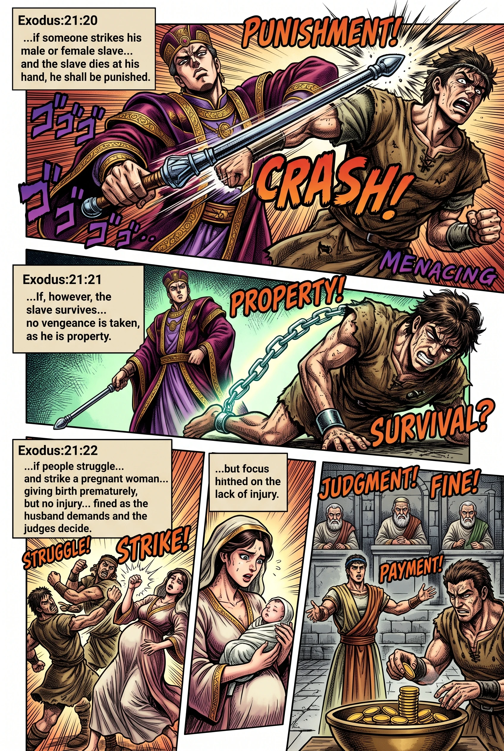 Exodus 21 illustration: Injuries from Fighting or Beating Slaves