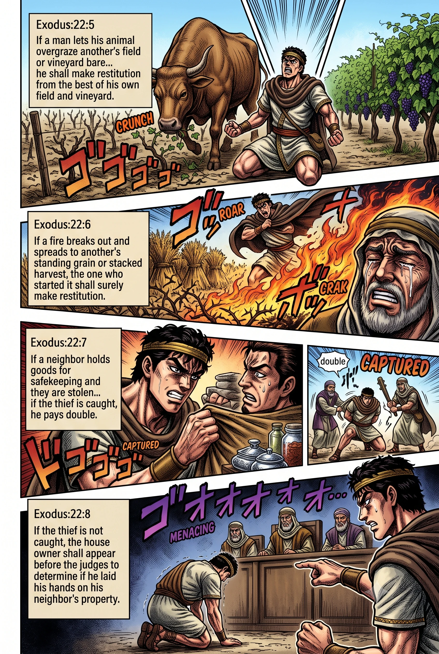 Exodus 22 illustration: Damage from Grazing and Fire