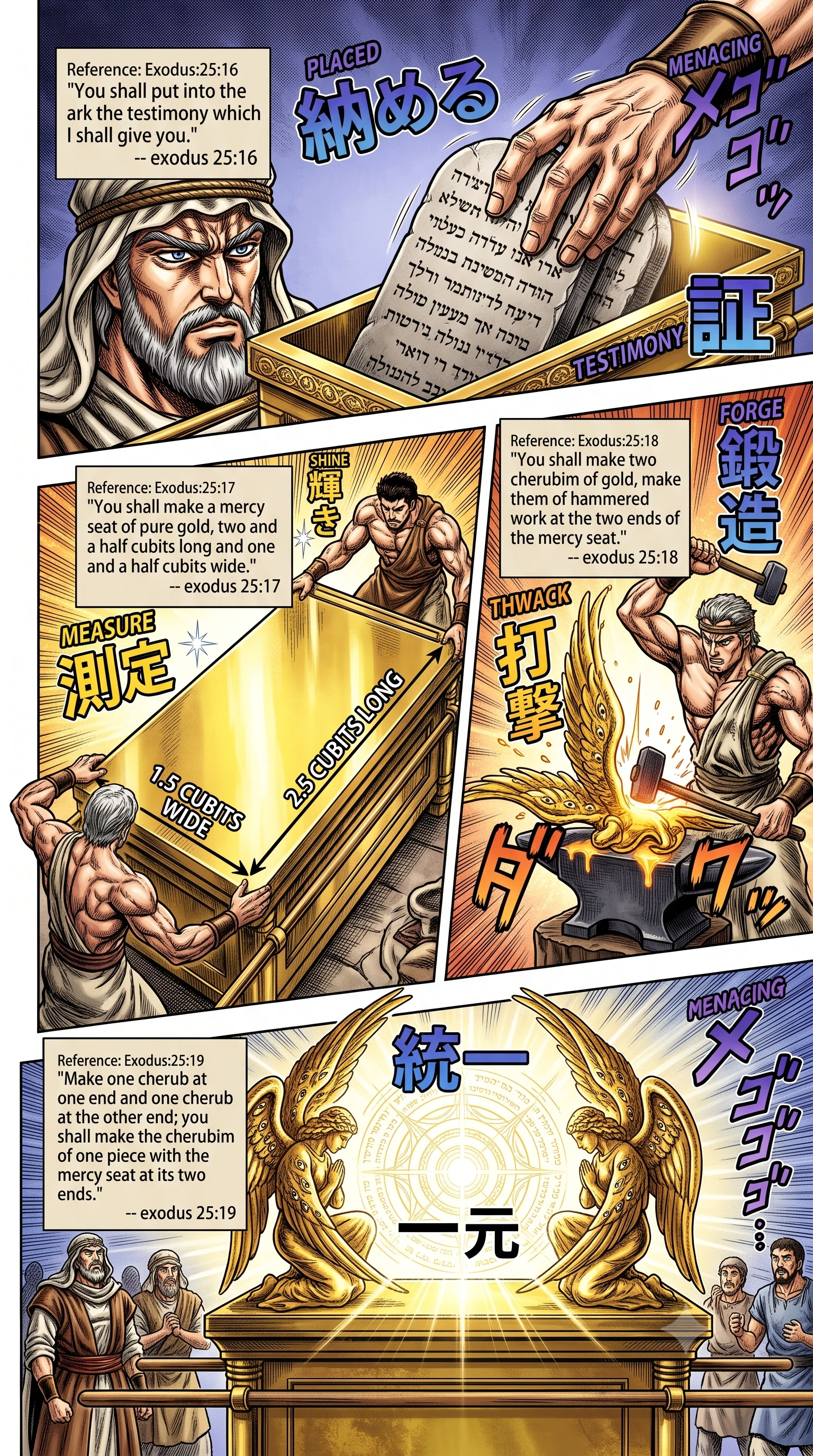 Exodus 25 illustration: Dimensions and Gold Overlay of the Ark